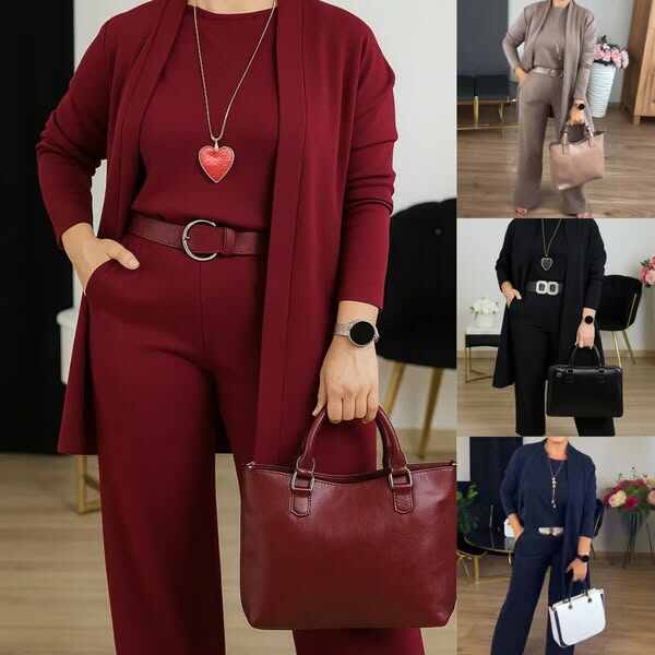 🔥 Last Day For Clearance !⏰Elegant 3-piece set including long cardigan, top and pants💞