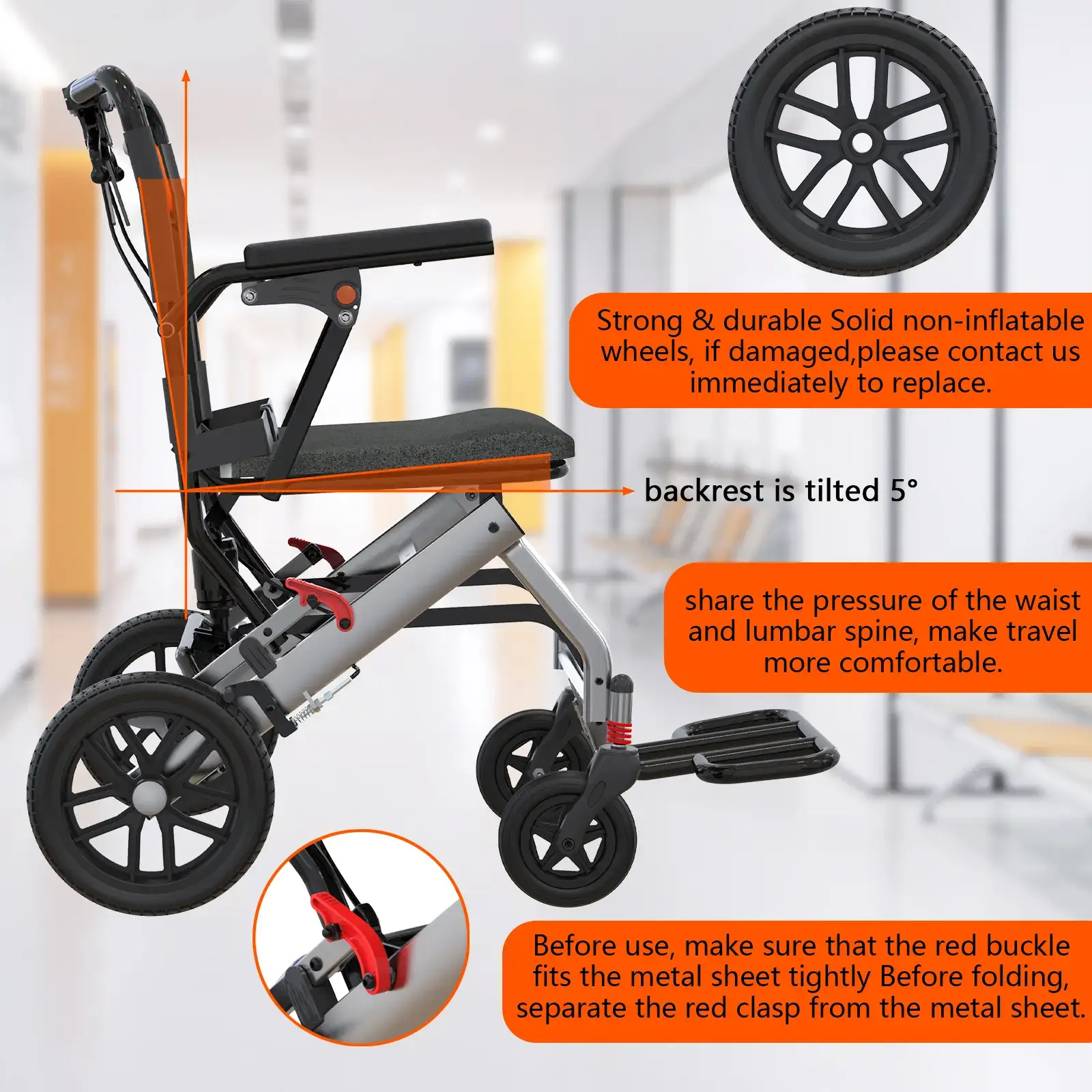 Ultra-Lightweight Folding Transport Wheelchair - Aviation Aluminum Frame - Dual Locking Hand Brakes - Removable Turn-Up Armrests - Swing-Away Footrests - Comfortable Large Seat - 16-Inch Wheels - Durable Portable Mobility Aid for Elderly and
