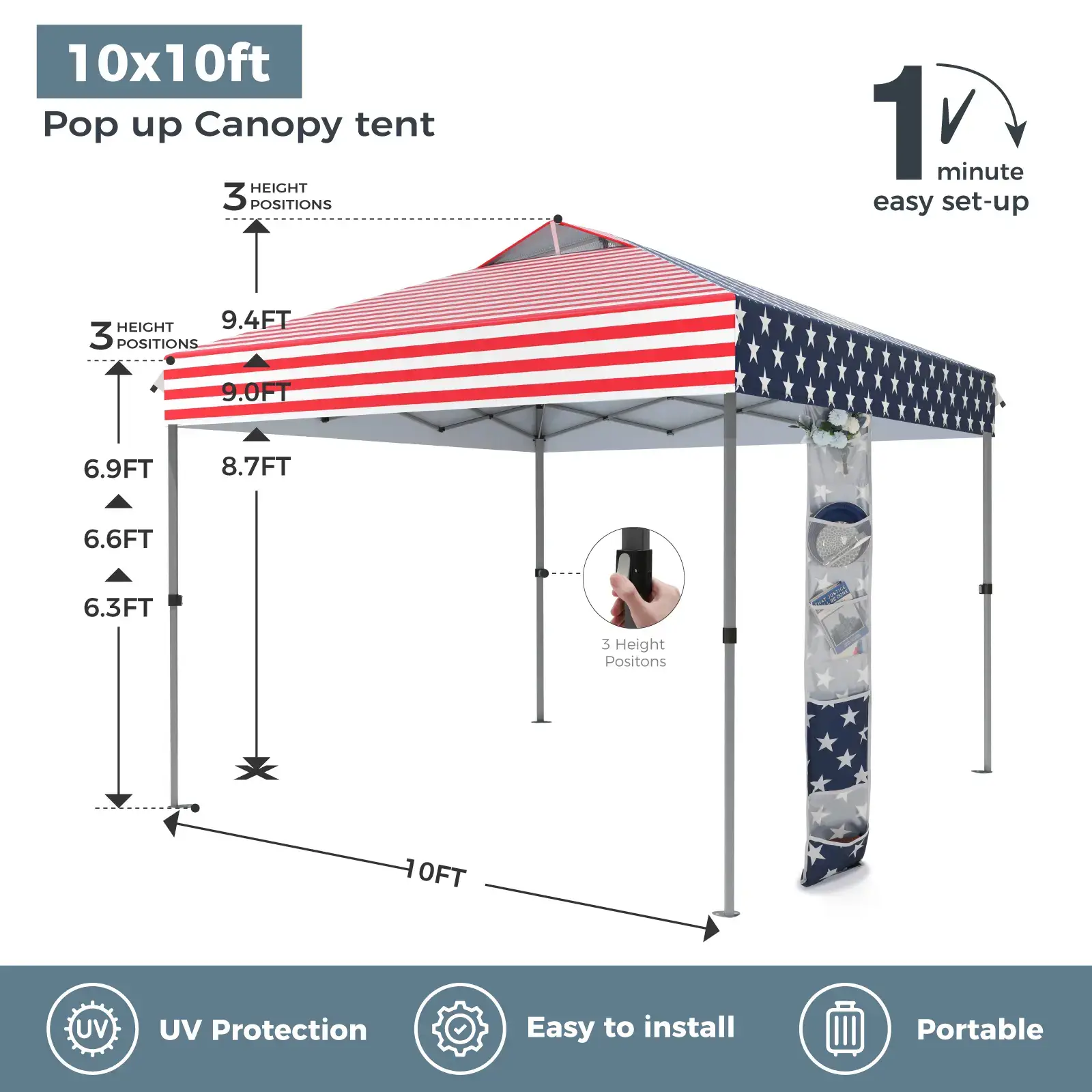 [Waterproof & UV-Resistant] 10x10ft Pop-up Canopy Tent, Instant Portable Canopy Tent Outdoor Gazebo, One-Push-To-Lock Outdoor Gazebo with Roller Bag