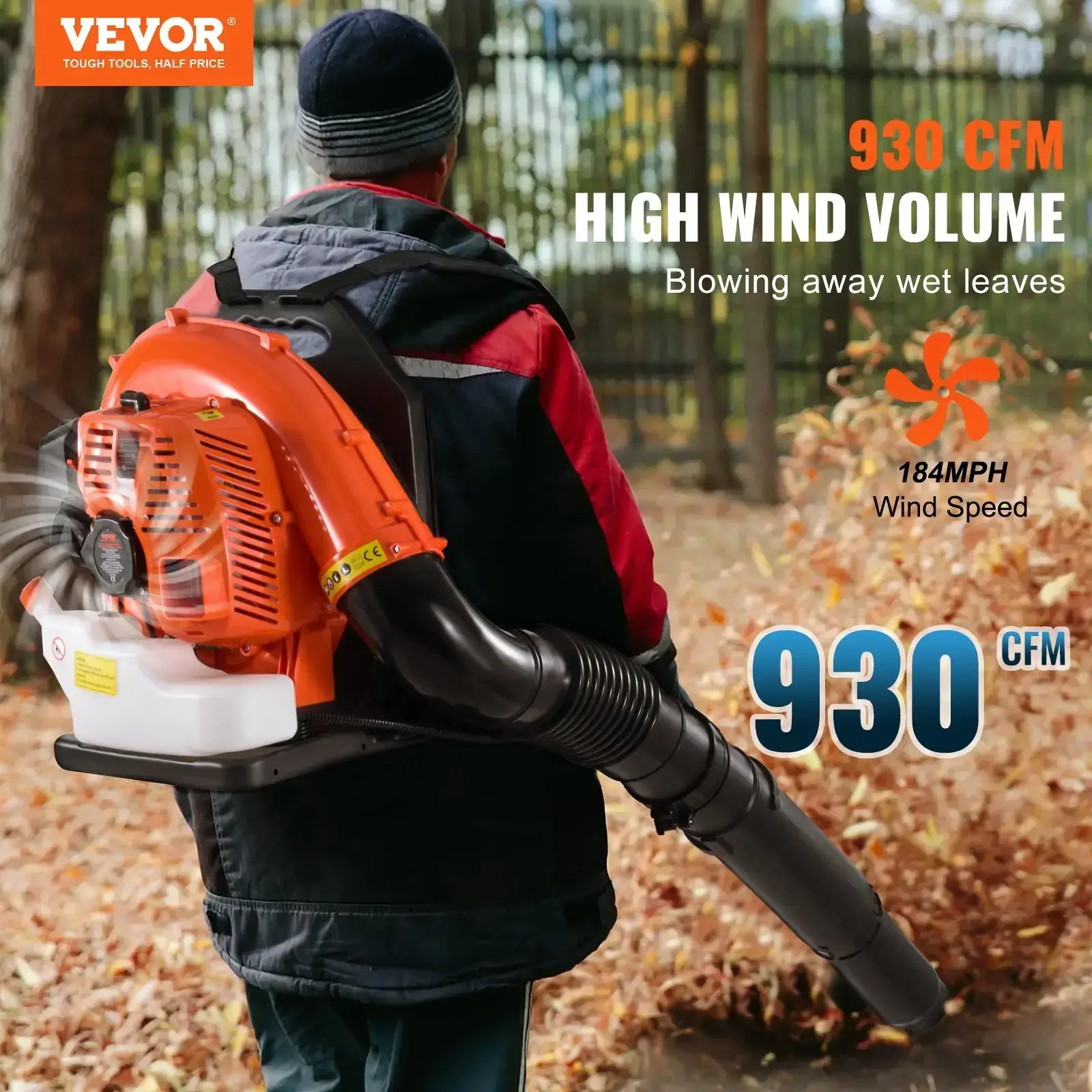 Backpack Gas Leaf Blower 79cc 2-Cycle Gas Powered with 3L Fuel Tank,  184MPH Speed for Lawn Care, Leaf Cleaning, and Snow Removal