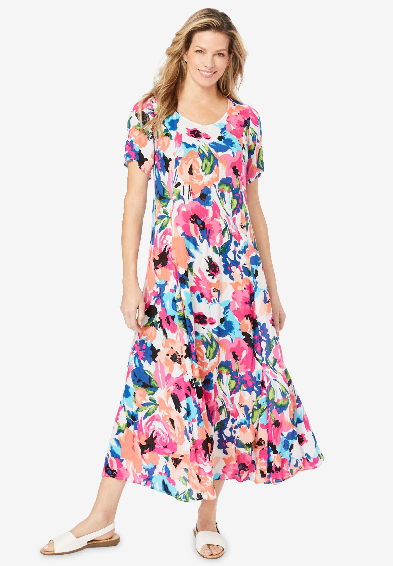 Short-Sleeve Crinkle Dress