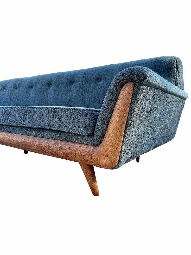 Vintage Mid-Century Modern Re-Upholstered Pearsall Style Blue Gondola Sofa