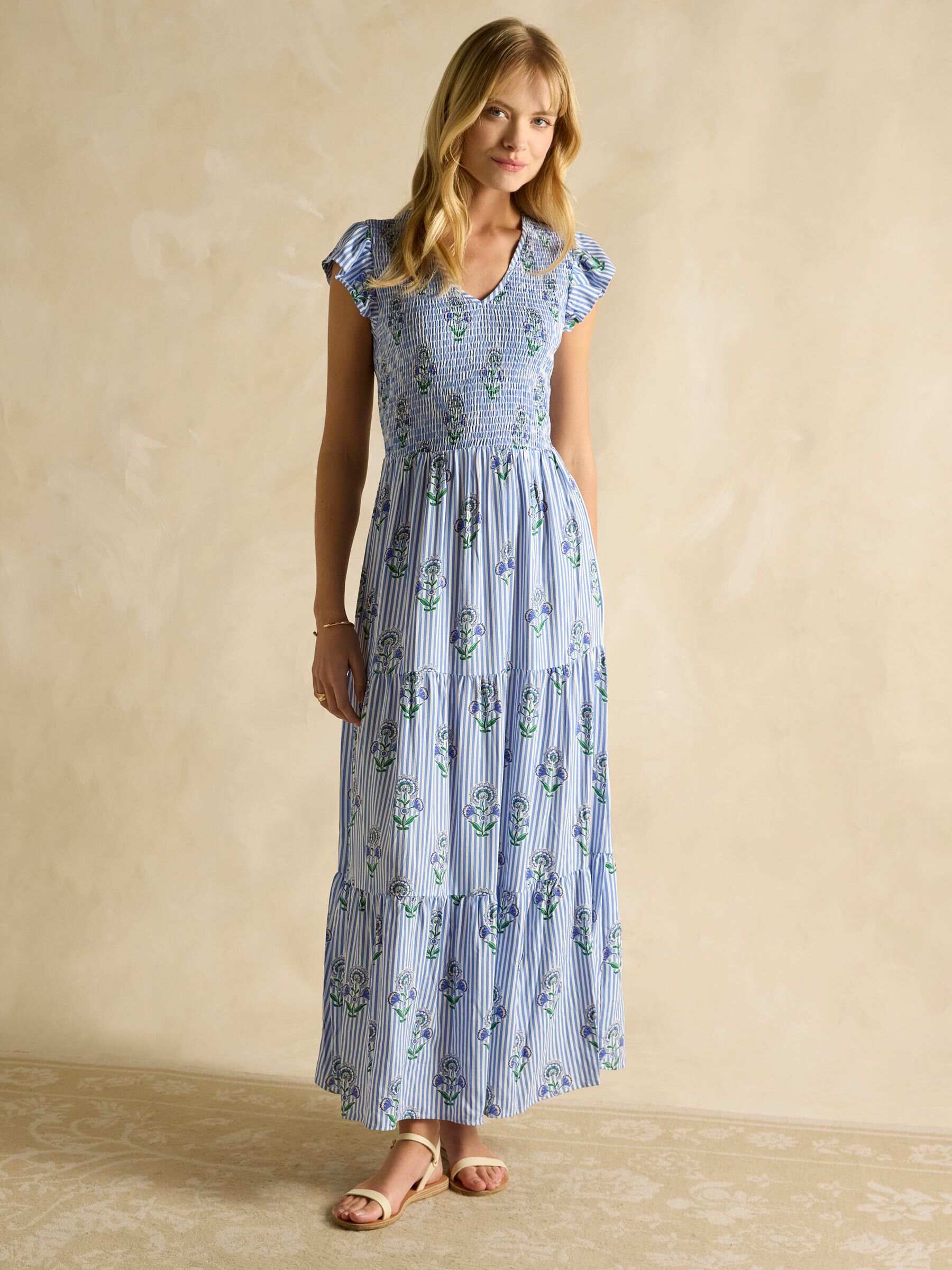Esme Blue Shirred Midi Dress