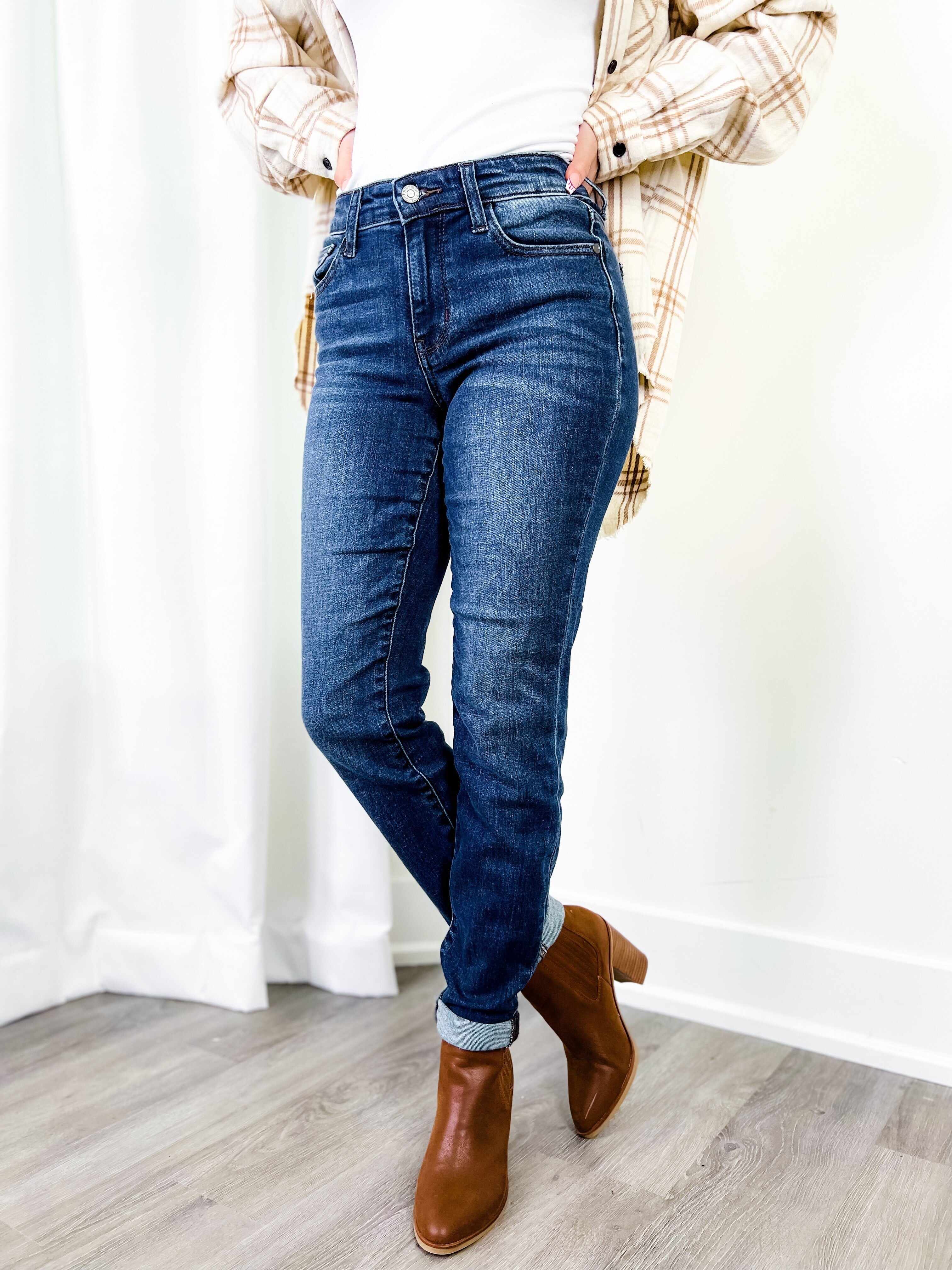 🔥Hot Sales Love Story Dark Wash Cuffed Slim Fit