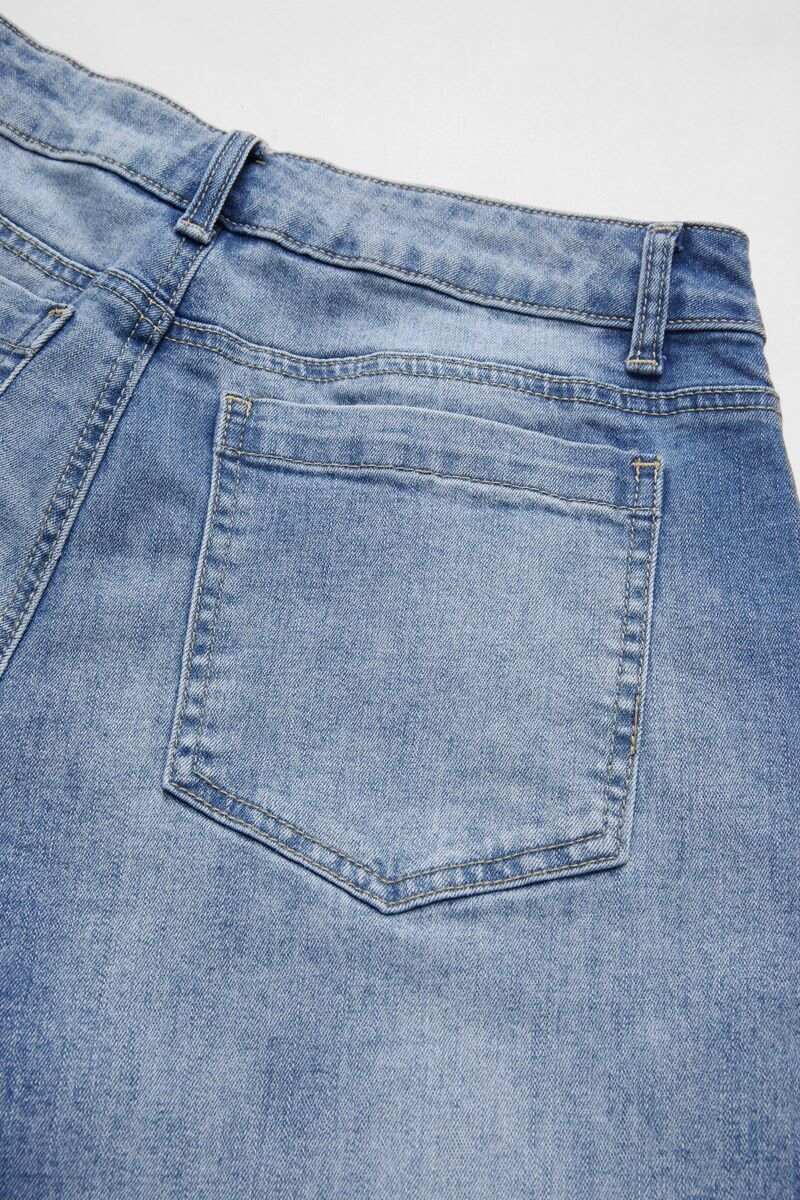 Wash Stitch Decor Wide Leg Mid Rise Jeans Without Belt