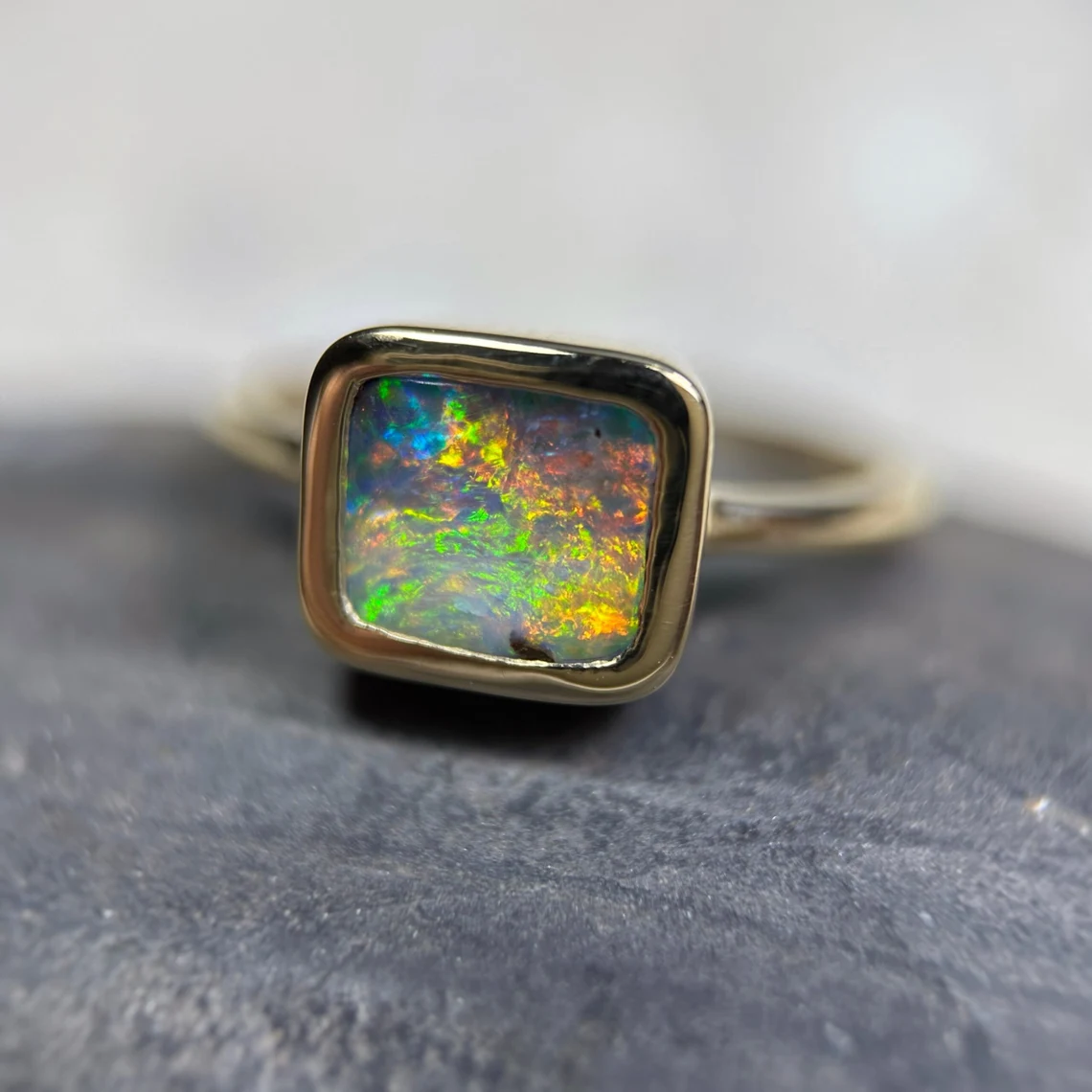 18ct Gold Boulder Opal Ring - US 6