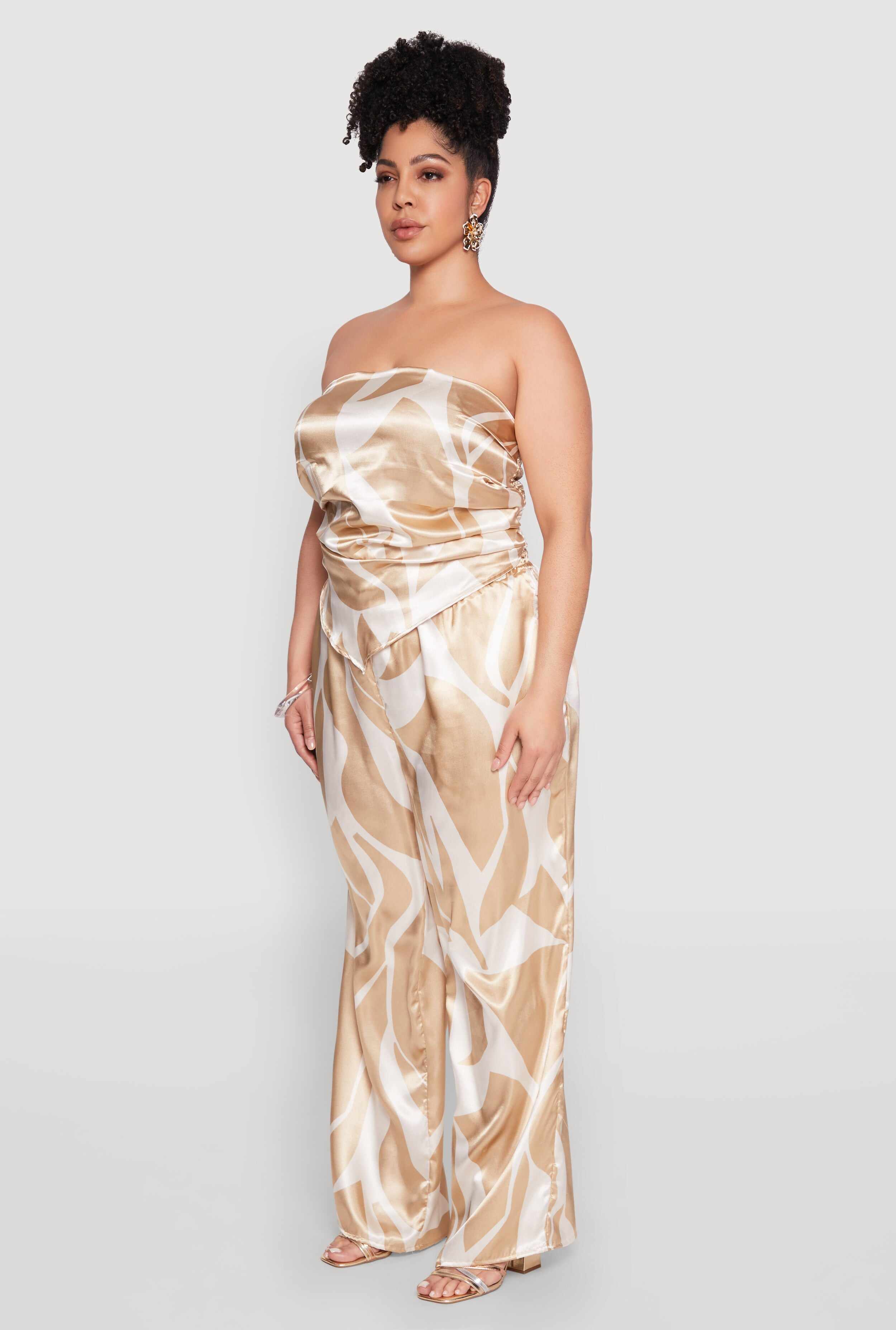 Plus Size Satin Scarf Print Tube Top