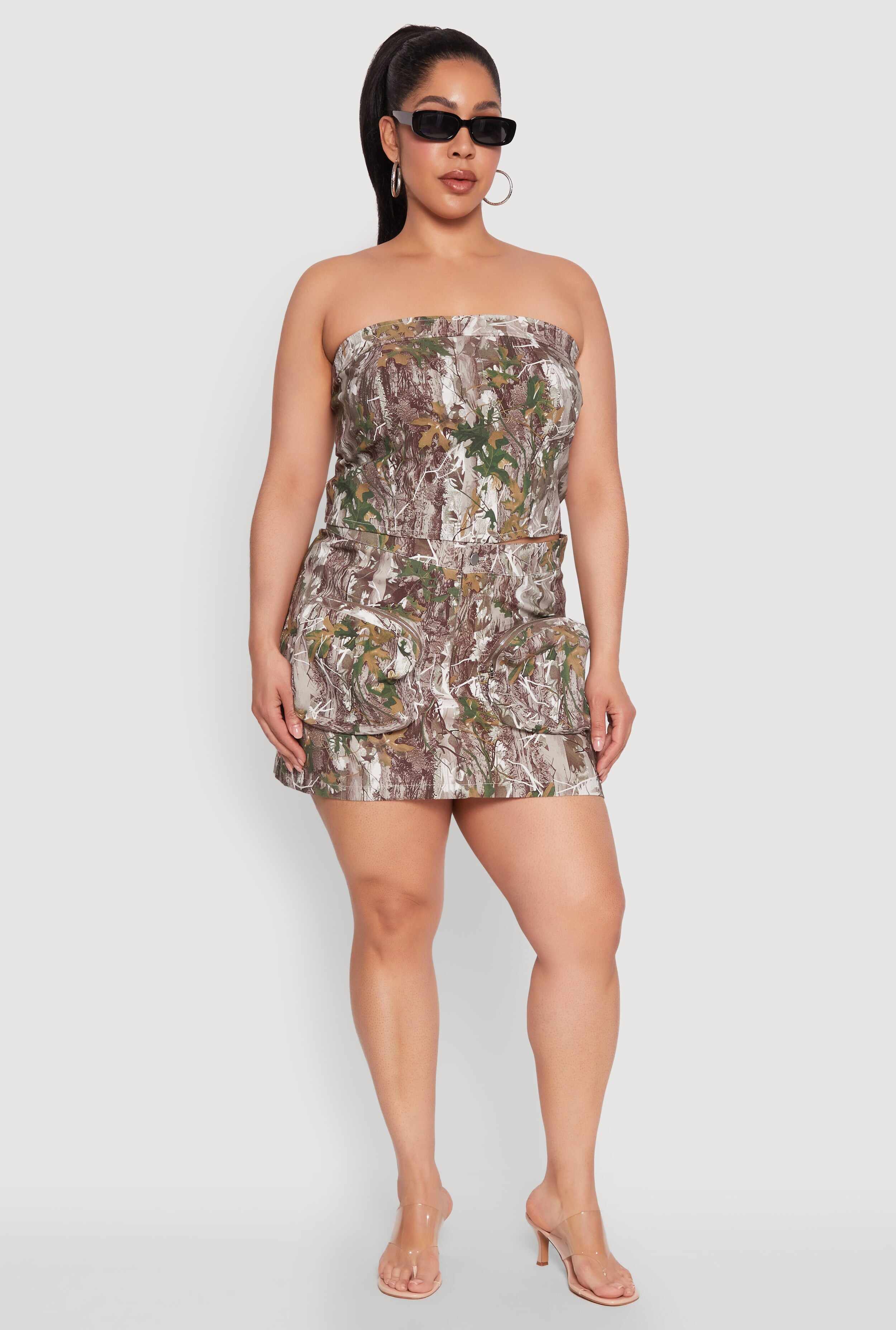 Plus Size Hunter Camo Mini Cargo Skirt