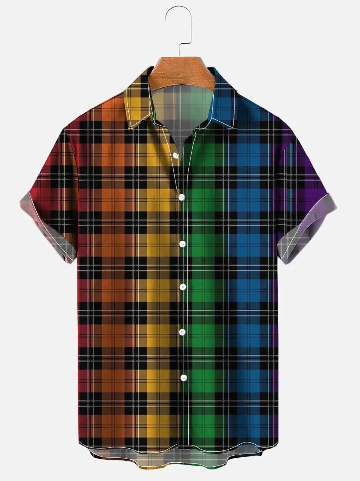 Men's Plaid Stripes Lines Rainbow Print Shirt
