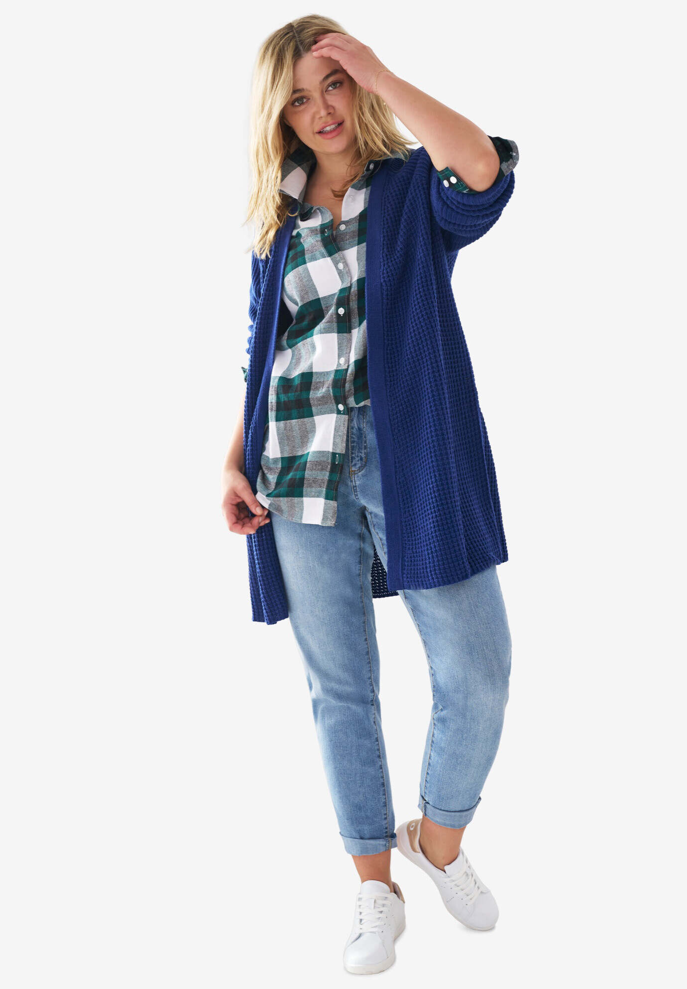 Open Front Waffle Cardigan