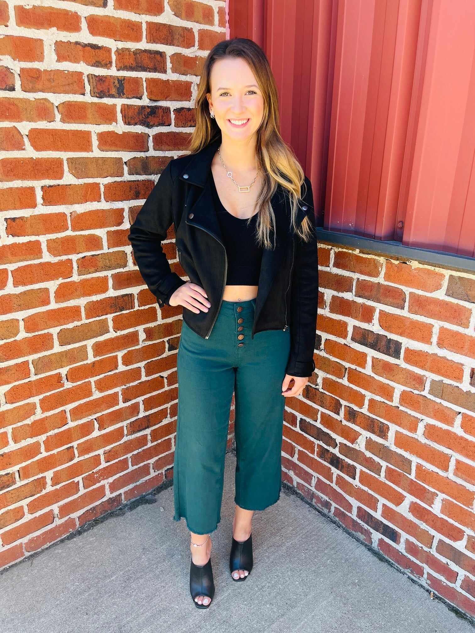 Plus/Reg Bright As A Button Fly Wide Leg Teal Jeans