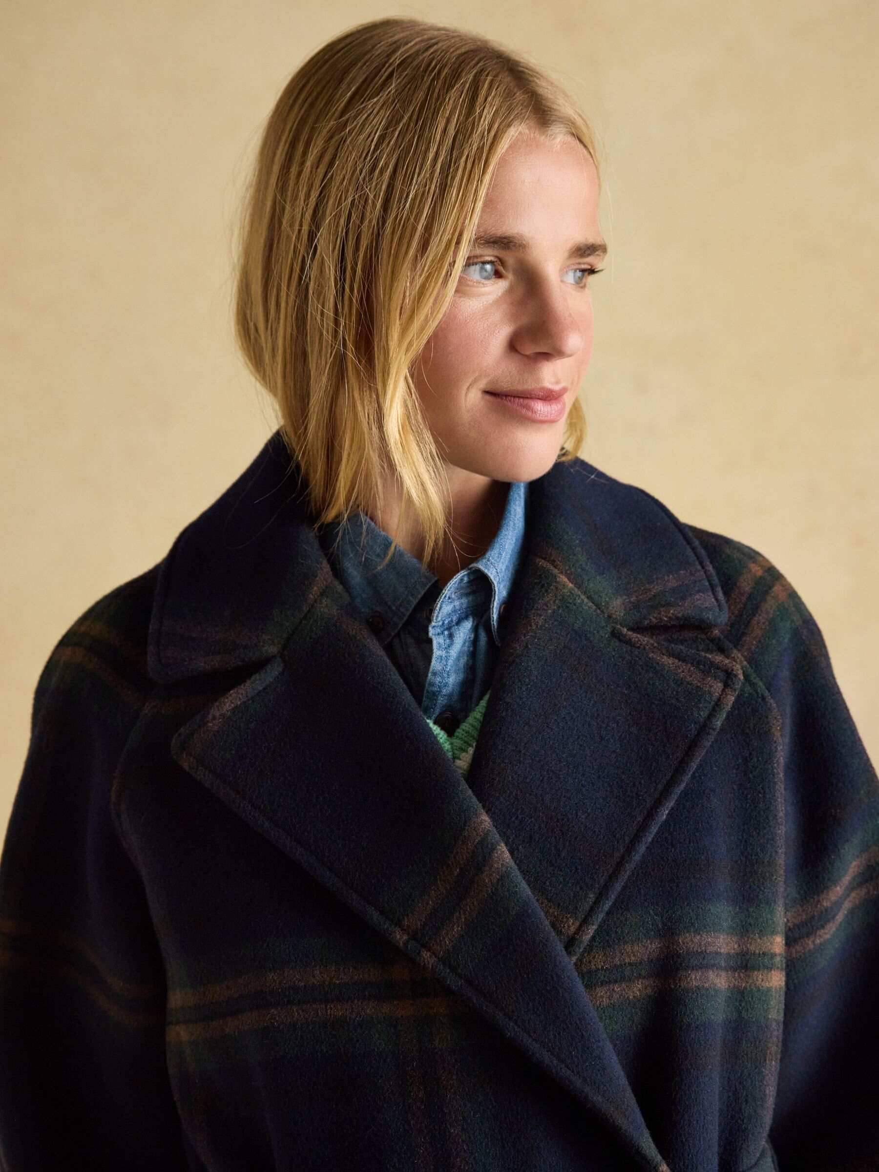 Amberley Navy Blue Longline Wool Blend Coat with Belt