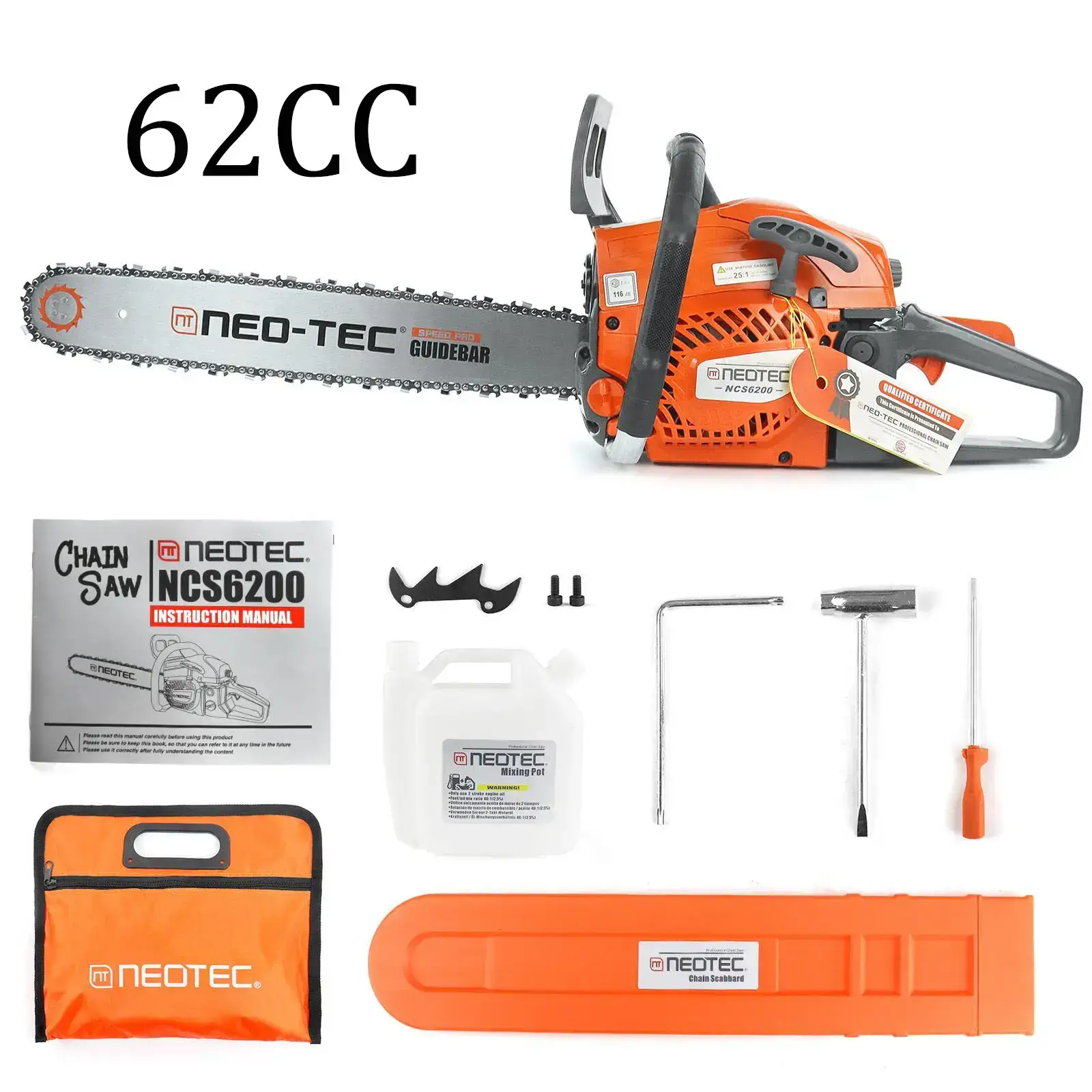 58cc/62cc Gas-Powered Chainsaw with 25:1 Gas/Oil Mix, Lightweight Portable Design for Easy Cutting Wood in Outdoor Garden