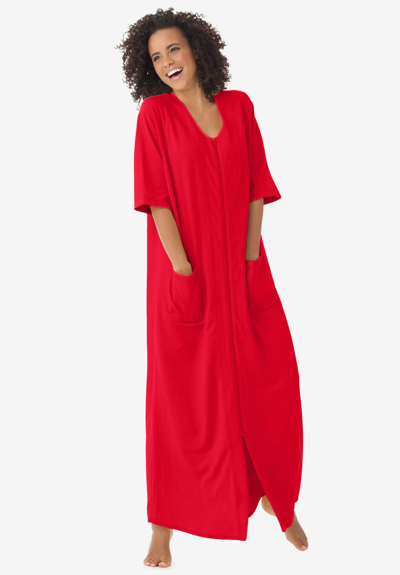 Long French Terry Zip-Front Robe