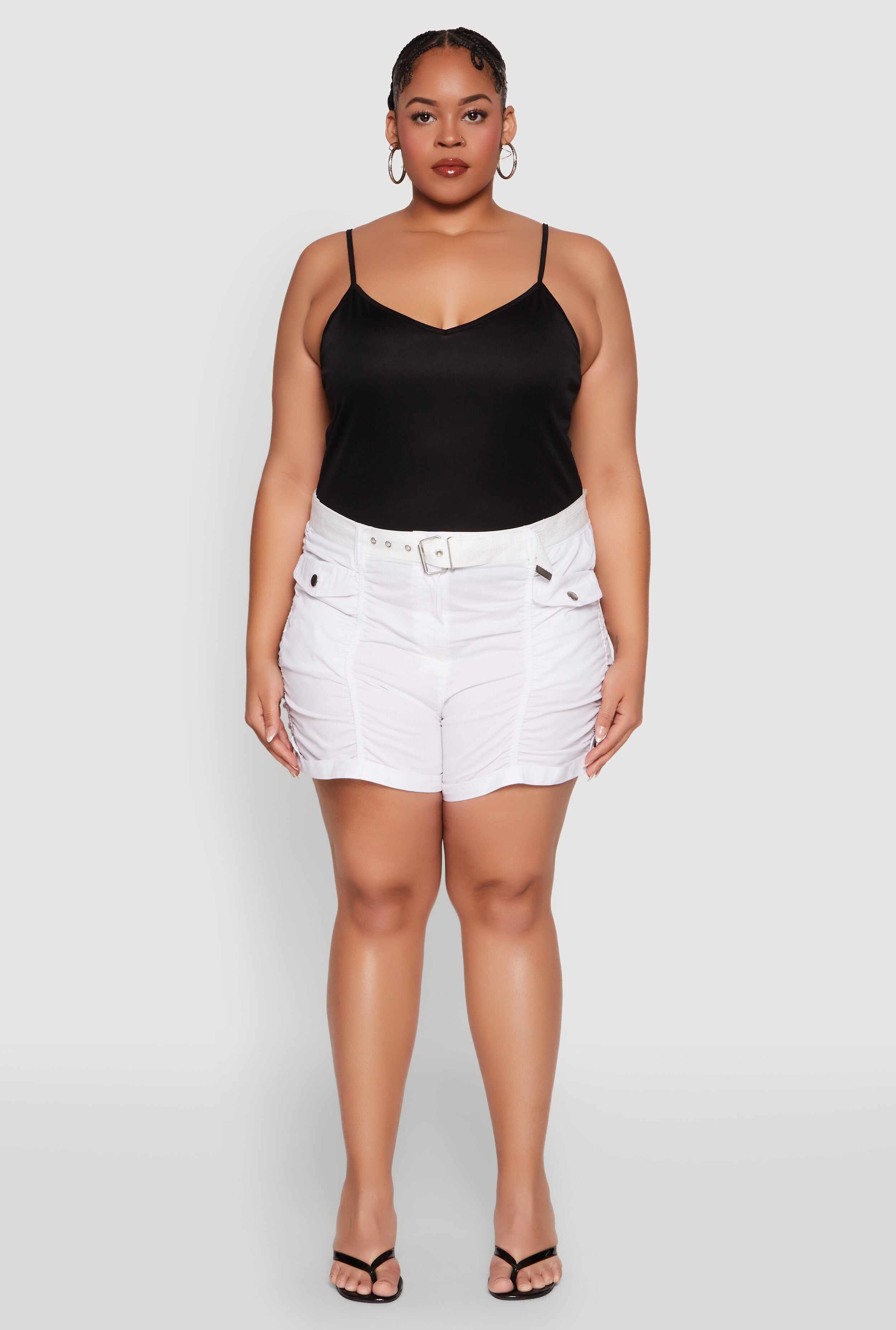 Plus Size Ruched Belted Shorts
