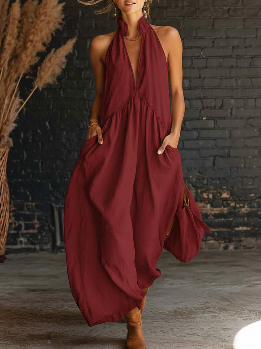 🔥Summer Arrivals🌟Elegant Resort-style Stand-collar Cotton Dress