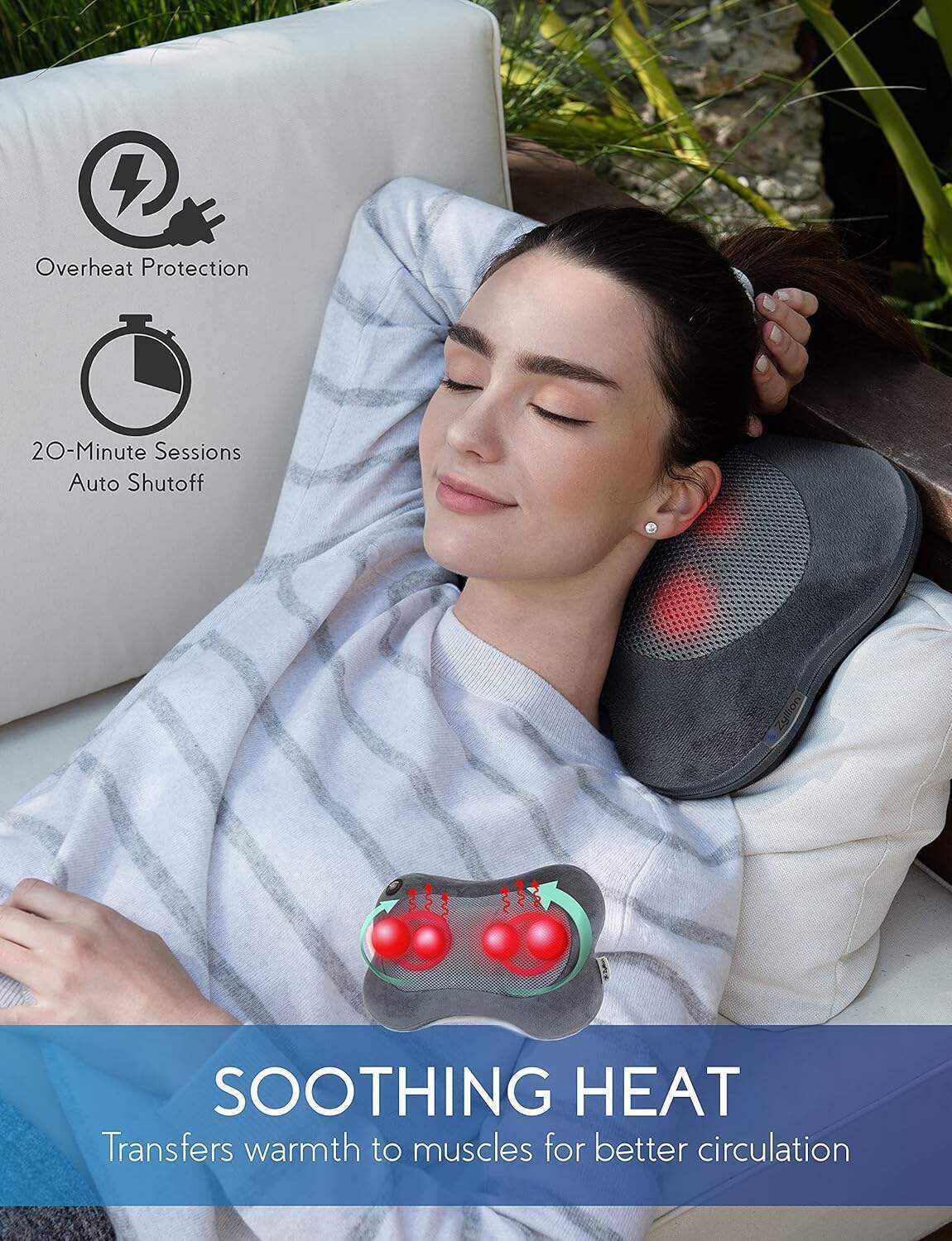Zyllion Back and Neck Massager with Heat - 3D Deep Tissue Shiatsu Massage Pillow for Chair, Car and Muscle Pain on Whole Body: Shoulders, Calf, Foot, Legs, Arms (NOT Cordless) - Black (ZMA-13-BK)