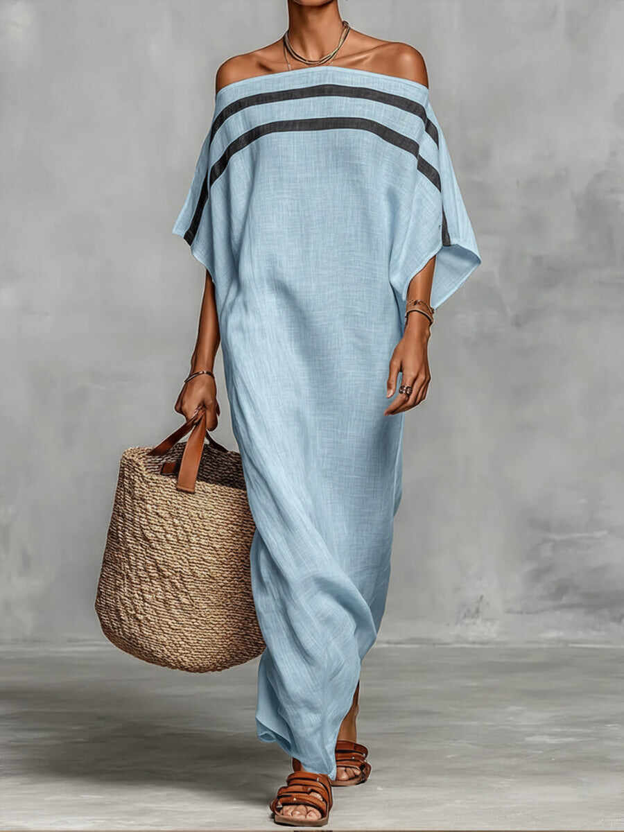 🔥Summer Arrivals🌟Off-the-shoulder, Straight-neck Linen And Cotton Dress
