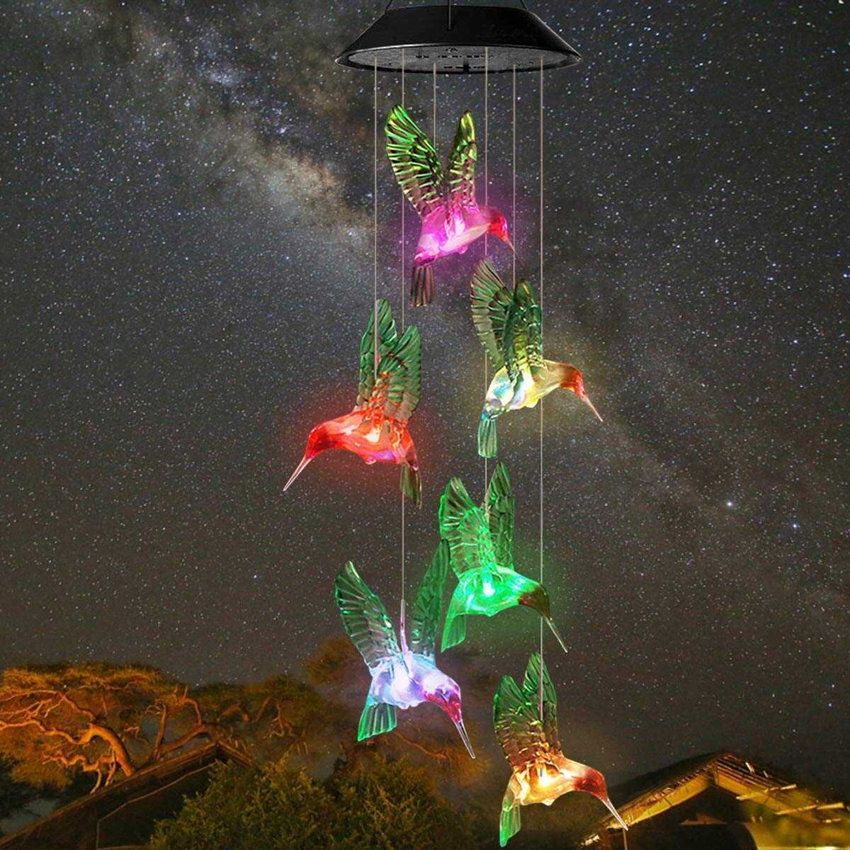 Color-Changing Solar LED Waterproof Hummingbird Wind Chimes