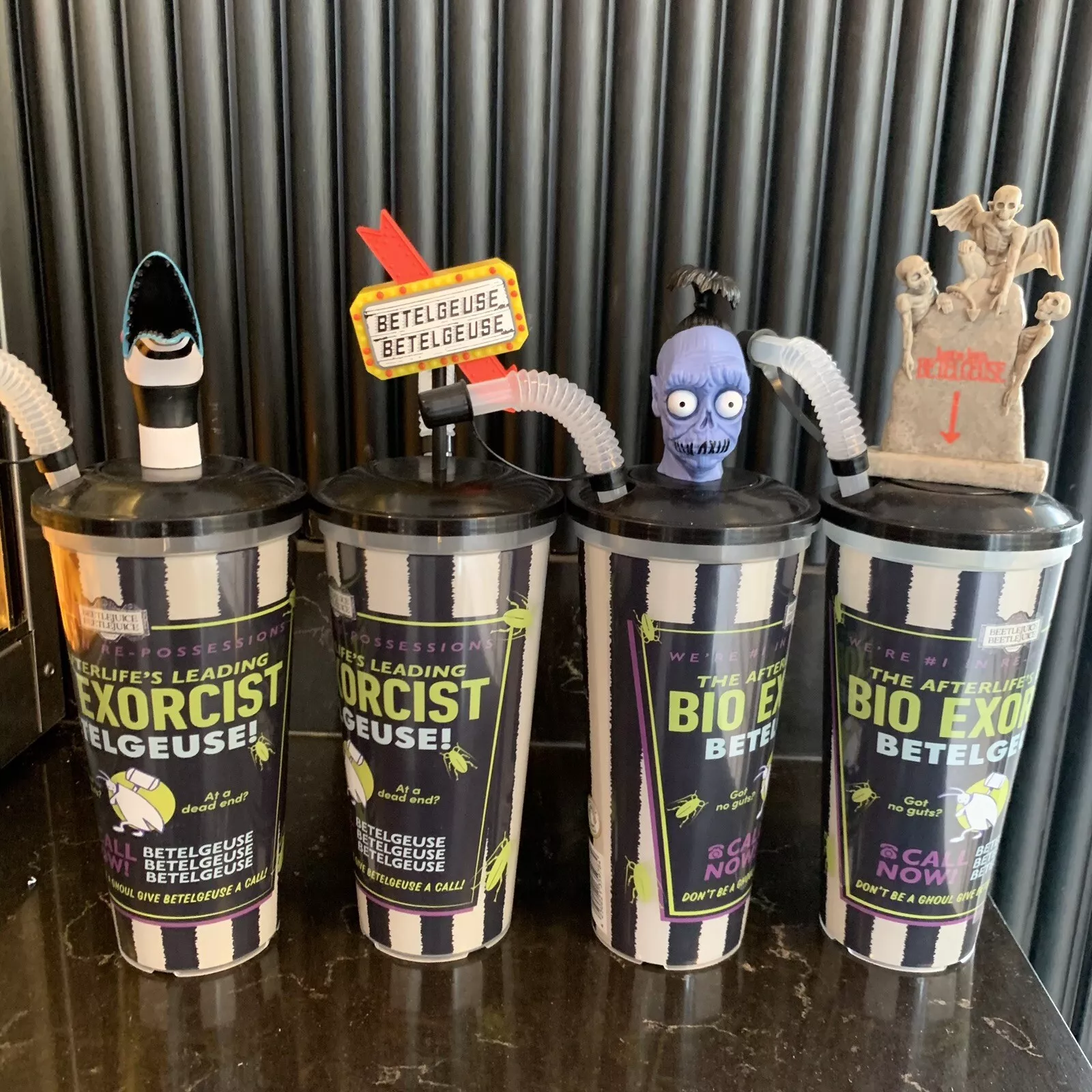 🪲BEETLEJUICE Set Of 4 Cinema Cups With Toppers