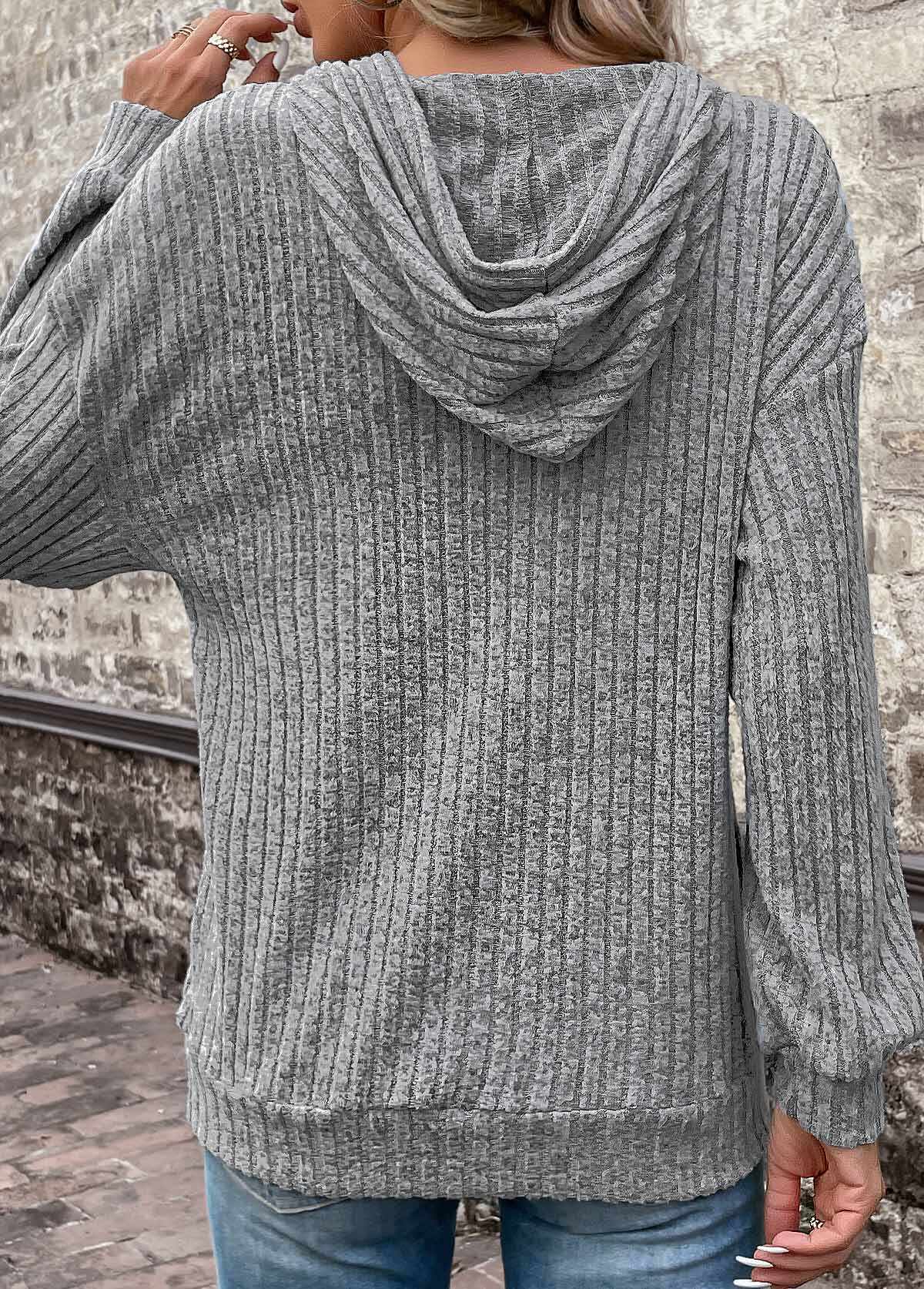 Grey Pocket Long Sleeve Hooded Sweatshirt
