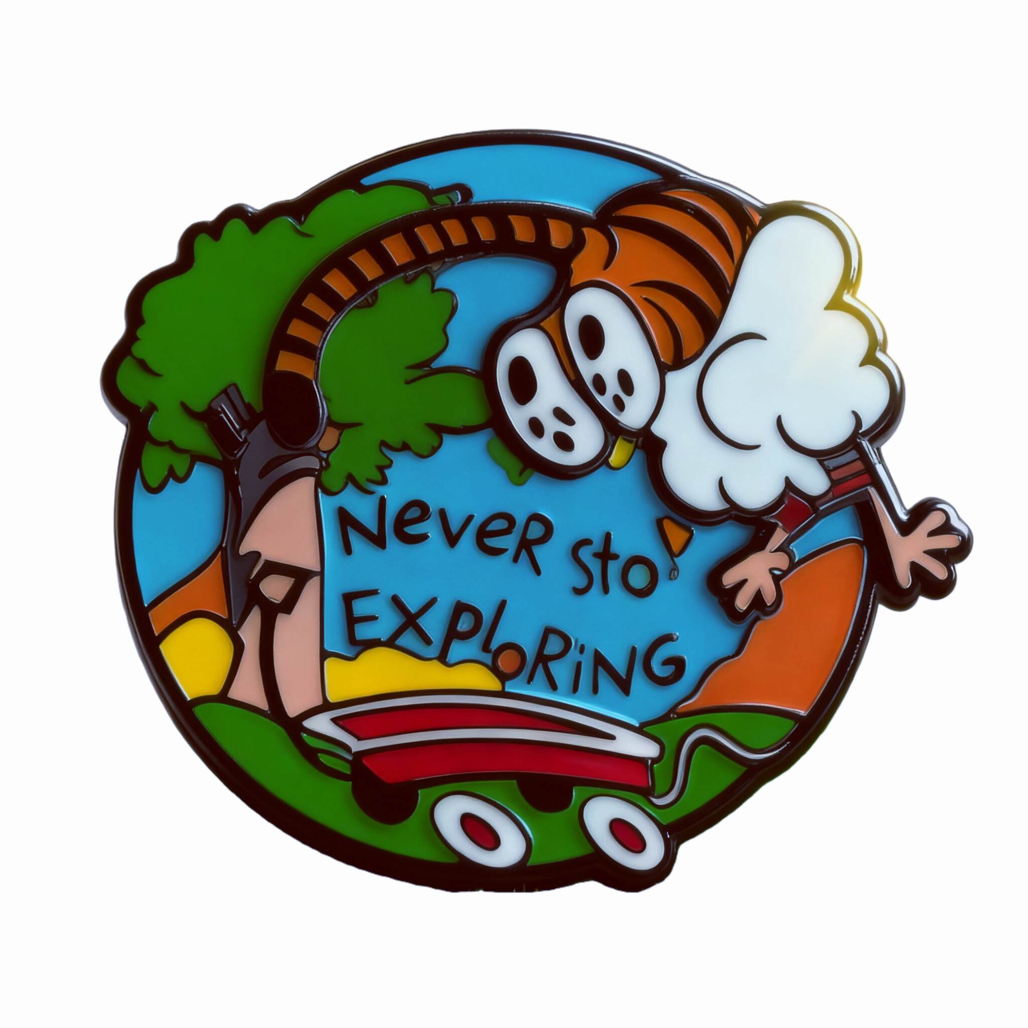 Calvin & Hobbes “Never Stop Exploring” Spinning Pin
