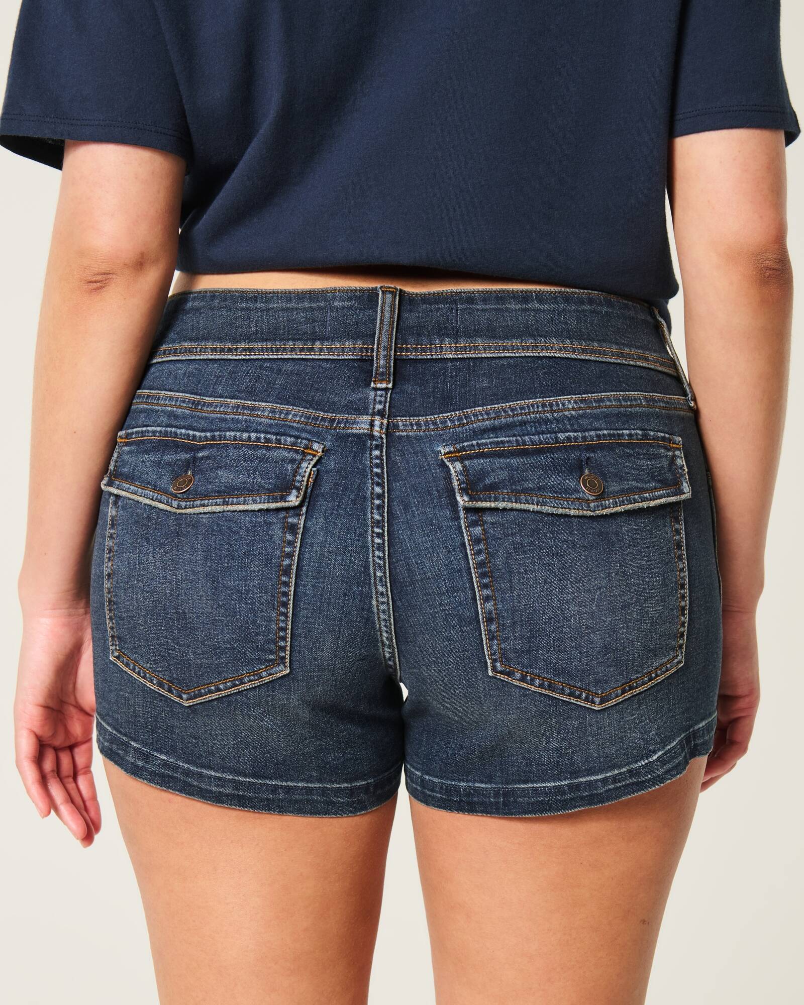 Curvy Low-Rise Light Wash Floral Embroidered Denim Shortie Shorts