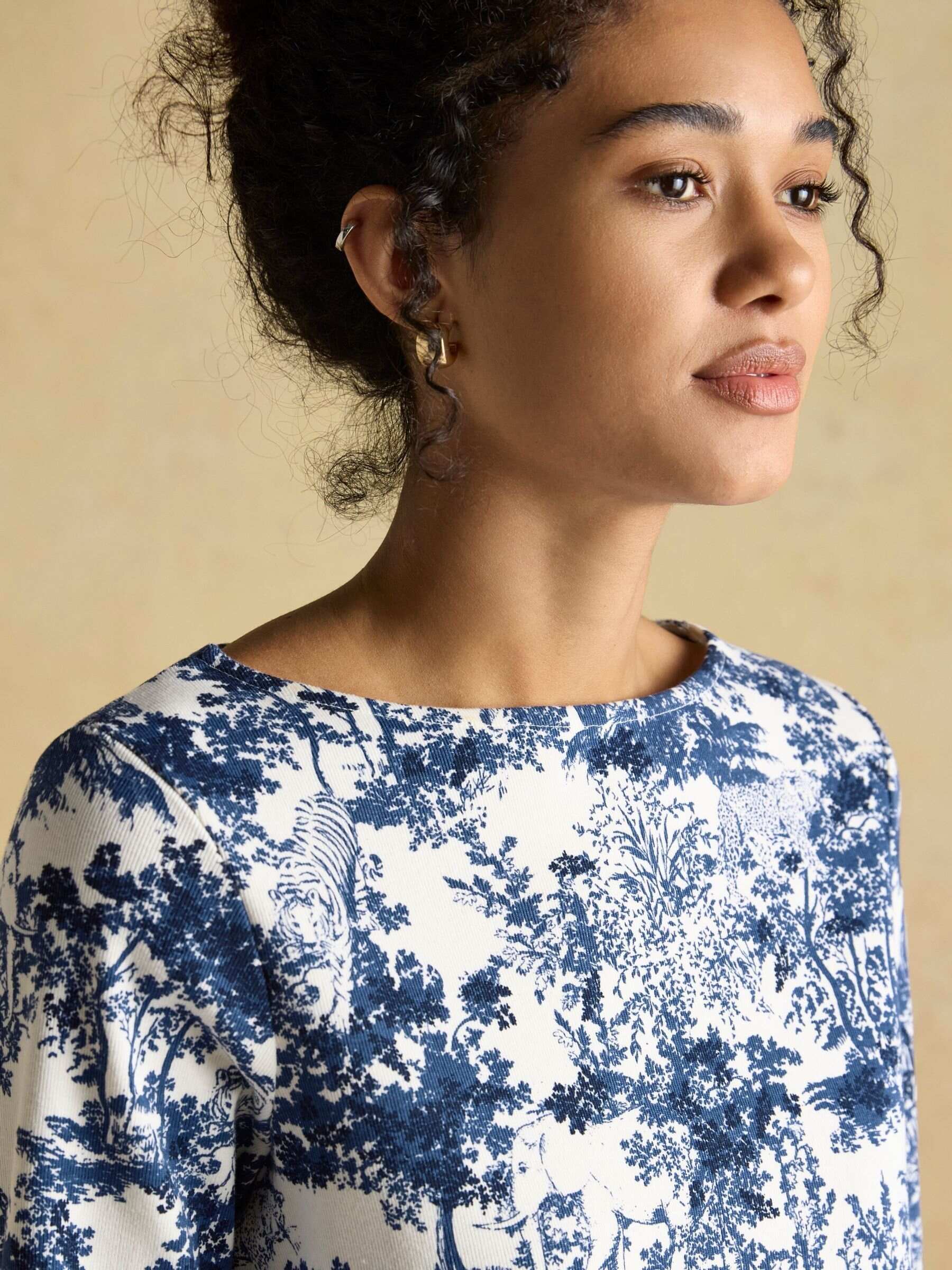 Harbour Navy Toile de Jouy Boat Neck Printed Top