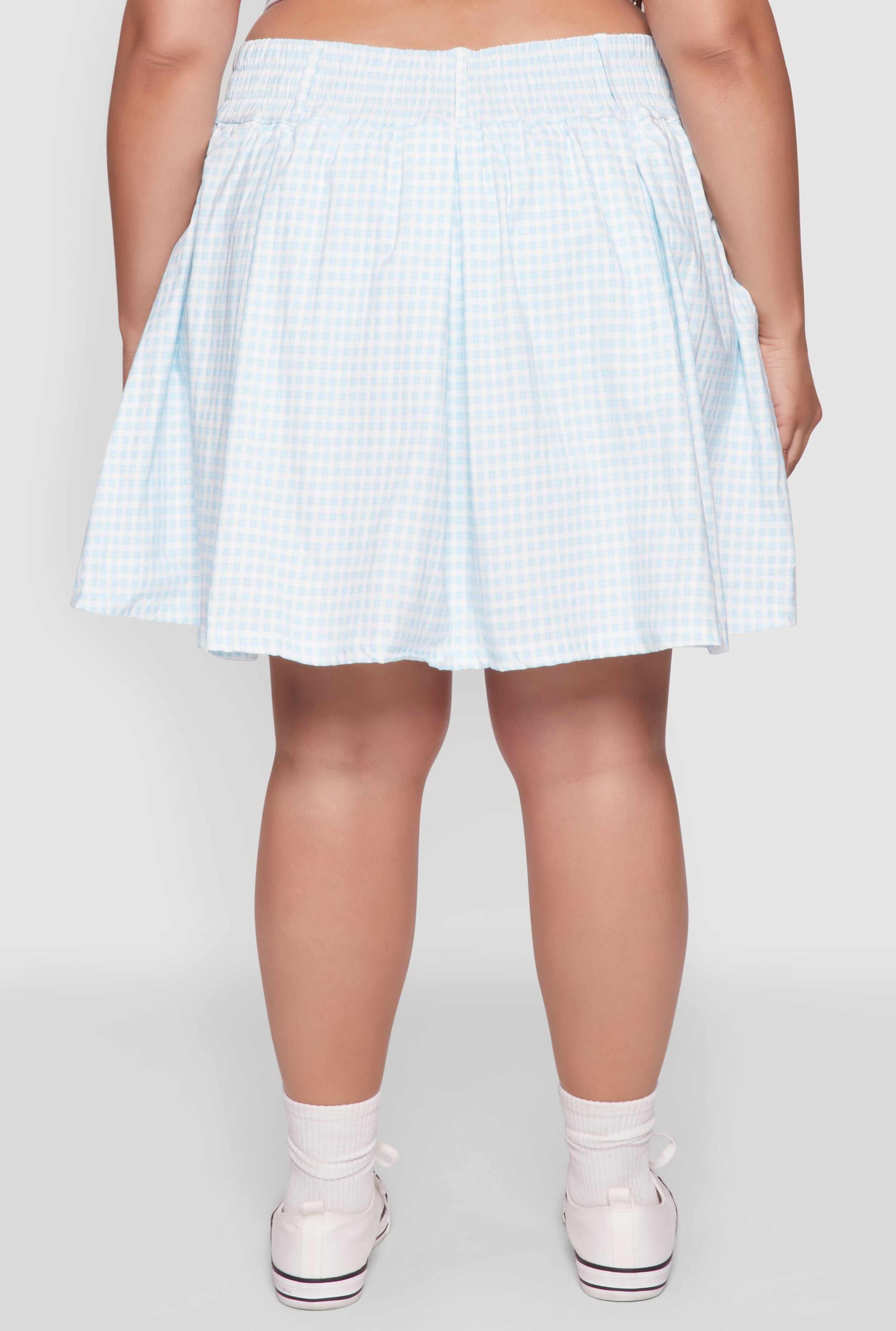 Plus Size Trendy Plaid High Waist Pleated Skirt