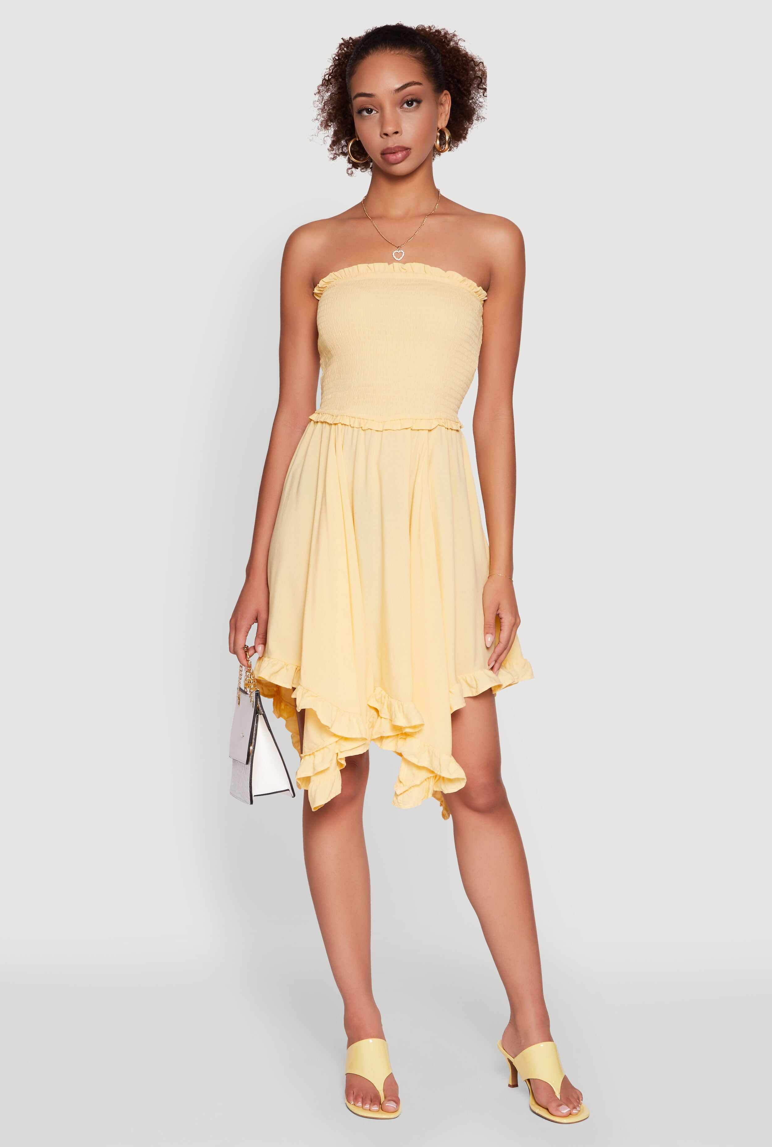 Smocked Handkerchief Hem Tube Dress