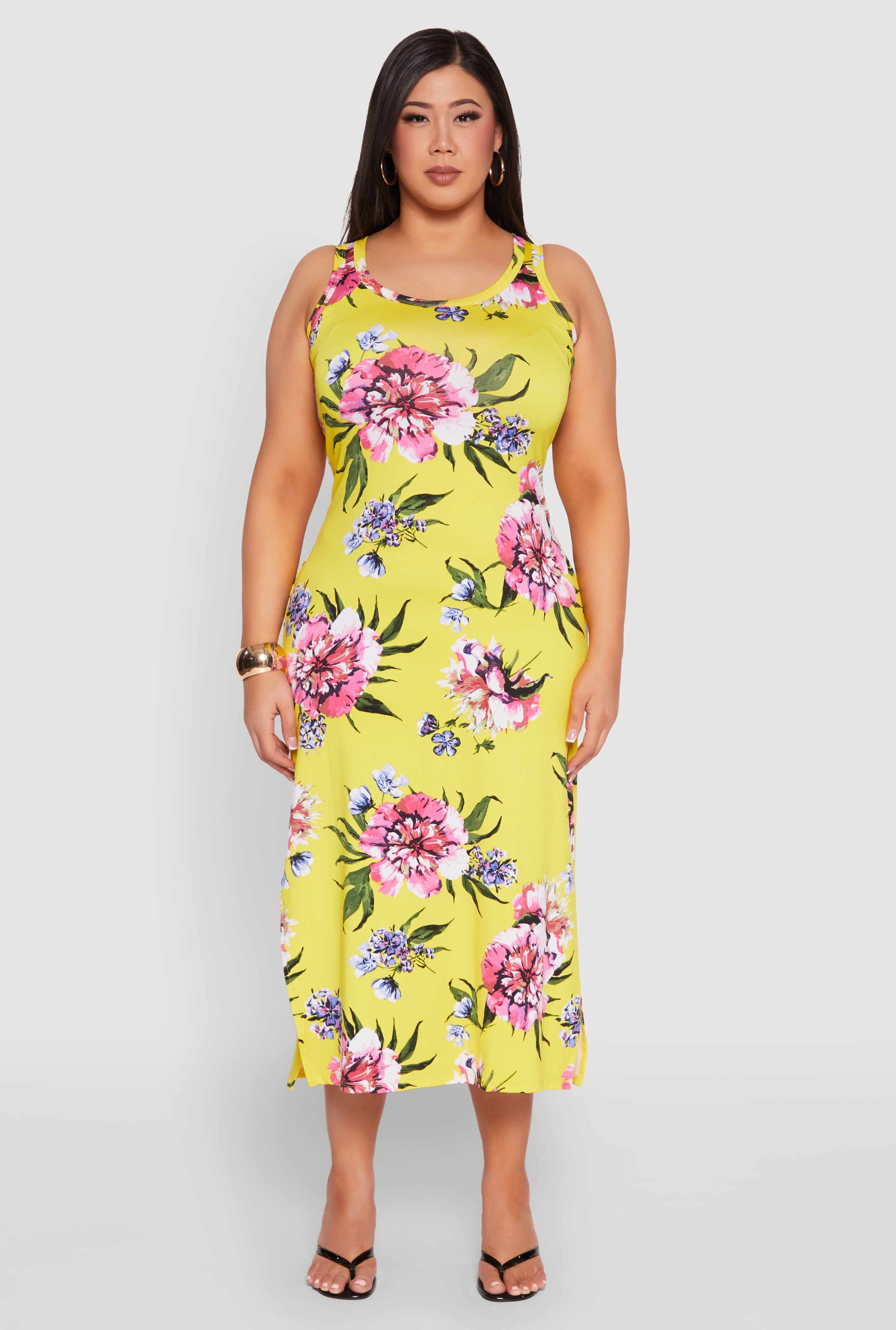 Plus Size Floral Side Slit Midi Dress