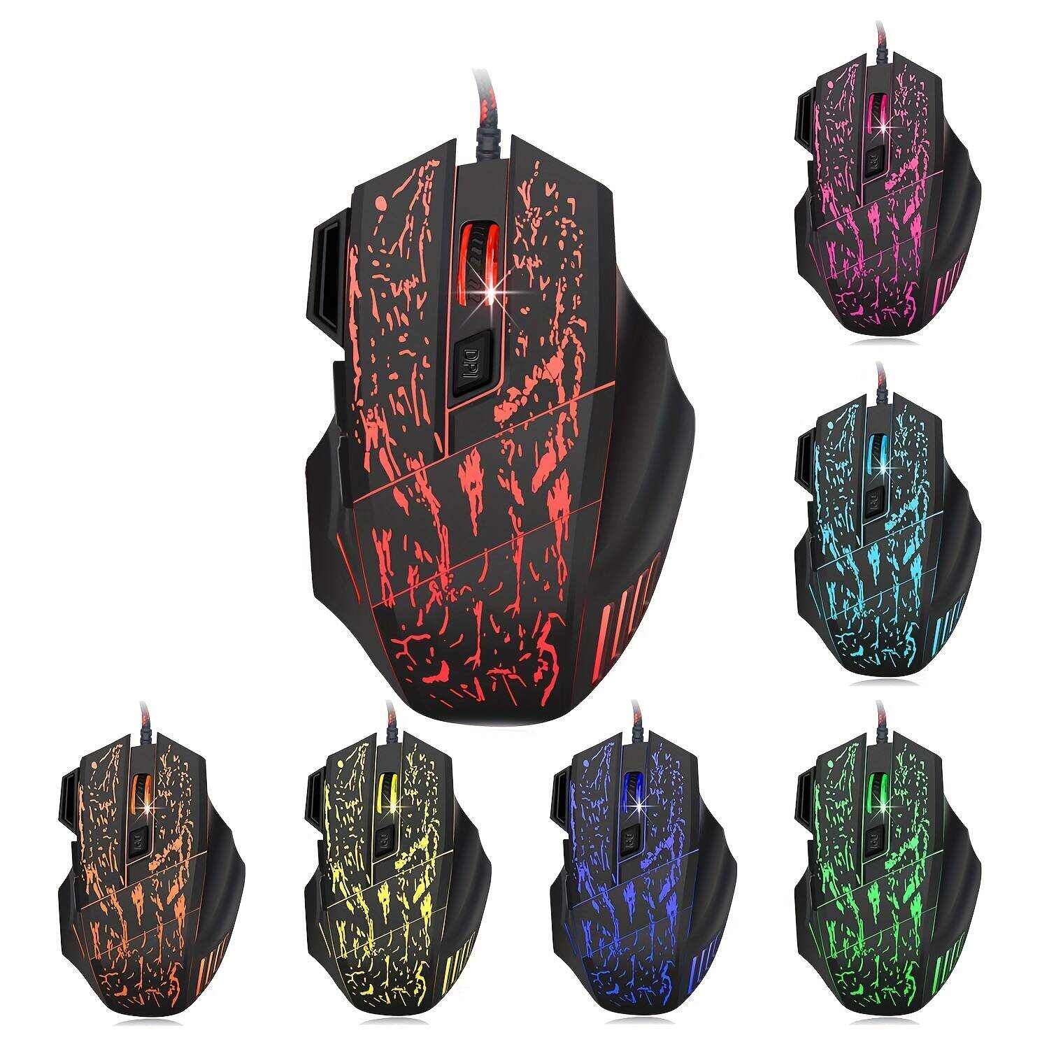 HXSJ Exploding Cracked Rainbow Light Gaming Mouse, A Gaming Mouse With Seven Buttons, Capable Of Reaching Up To 3200dpi.