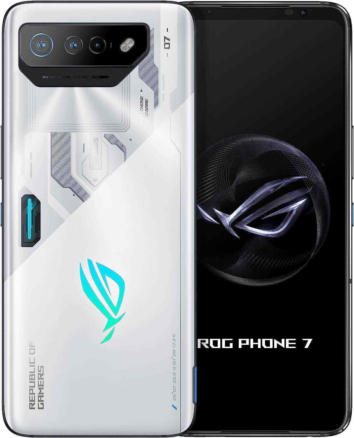 ASUS ROG Phone 7 Cell Phone, 6.78” FHD+ 2448x1080 165Hz, 6000mAh, 16GB RAM, 512GB Storage, 5G LTE Unlocked Dual SIM, Storm White, AI2205-16G512G-WH