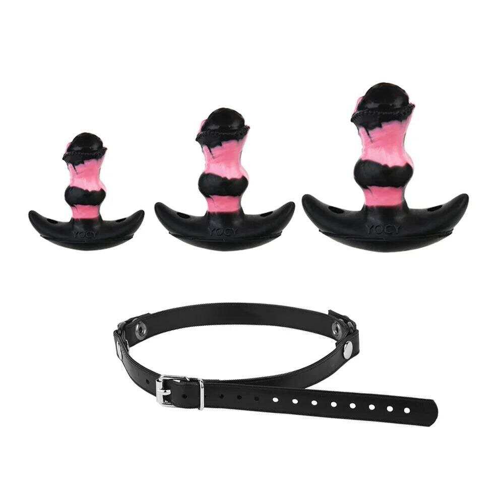 Leather Mouth Gag with Vibrating Horse Dildo