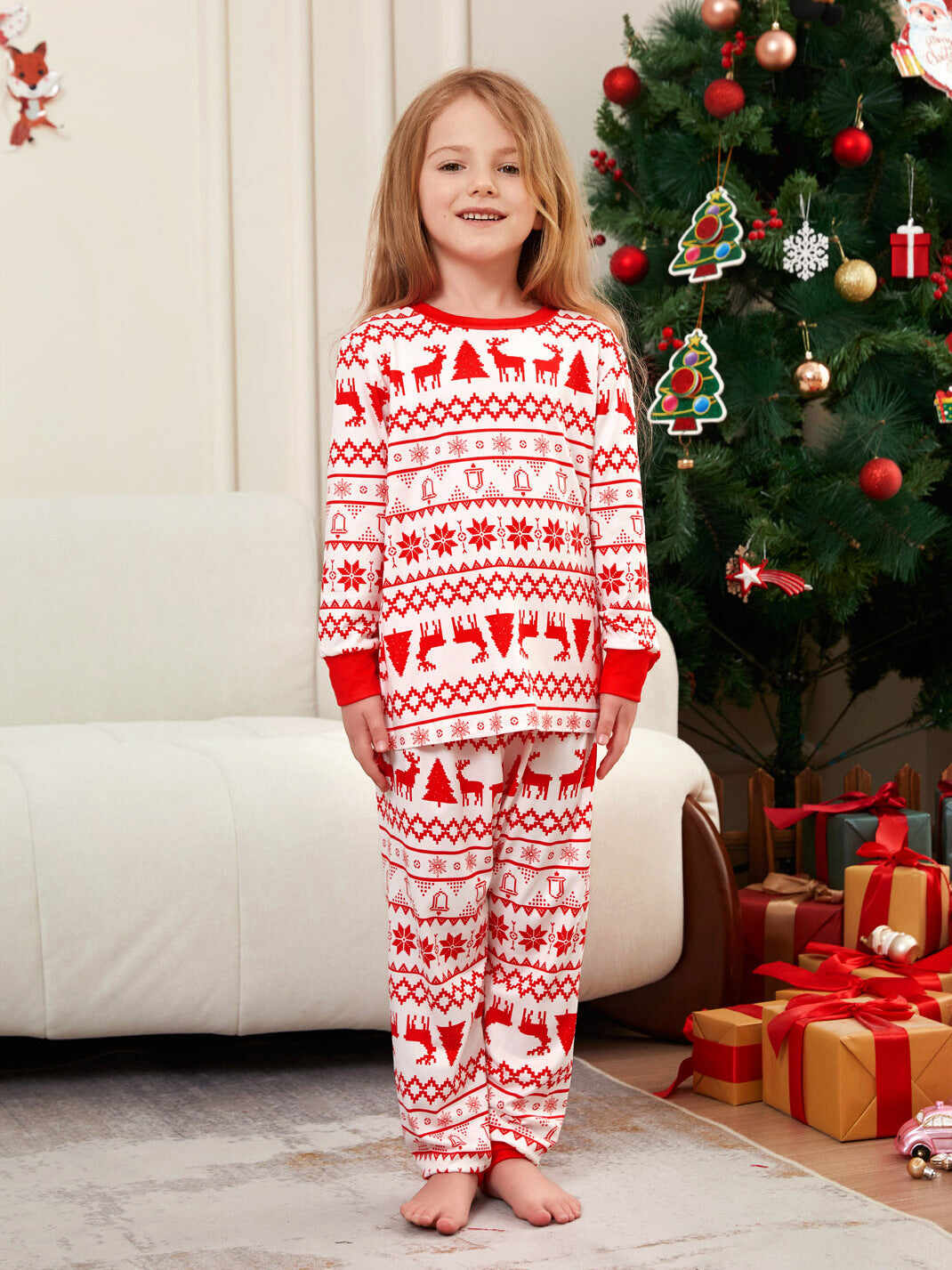 Moose Cartoon Printed Family Matching Christmas Pajamas Sets