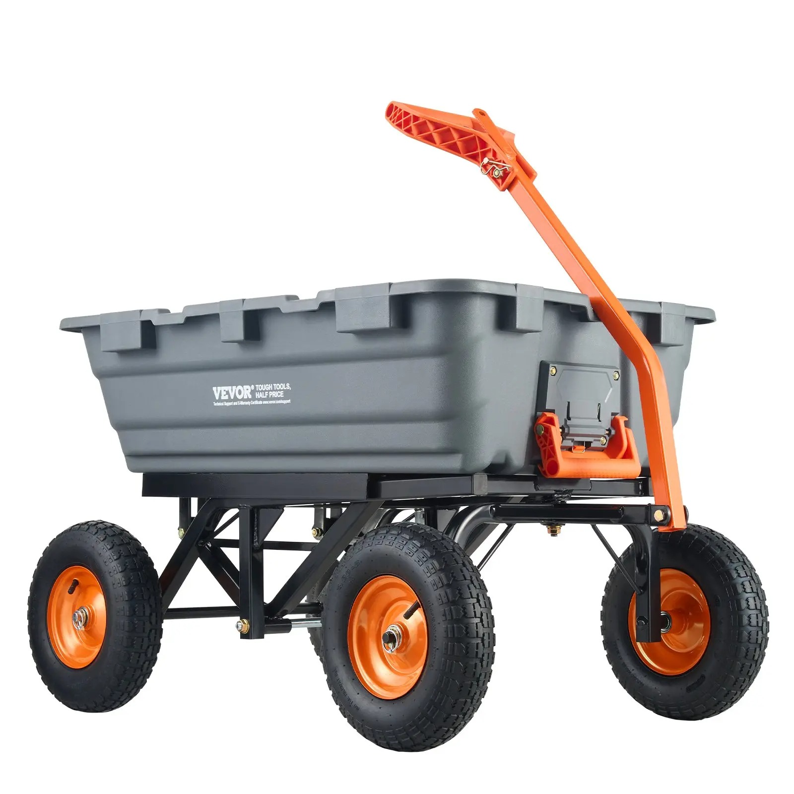 Poly Garden Dump Cart with Easy to Assemble Steel Frame, 2-in-1 Convertible Handle, 13 Inch Tires, Max Capacity 1500 lbs, Utility Wheelbarrow Productivity Yard