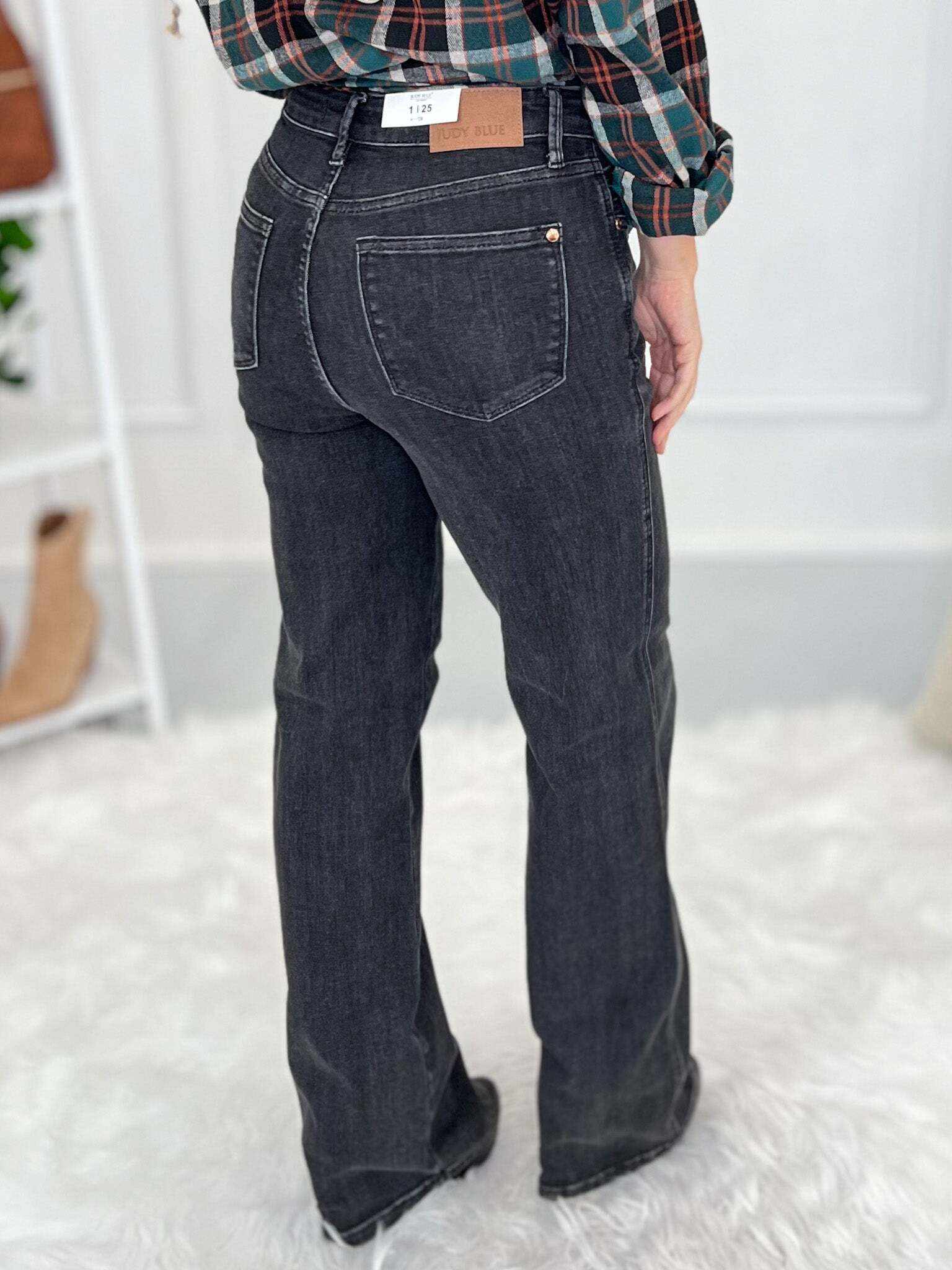 Christmas Tummy Control Washed Black Straight Jeans - Final Sale