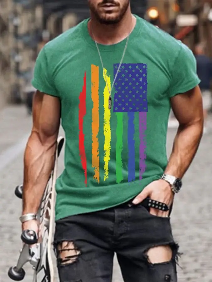 Men's Pride Rainbow Flag Graphic Casual Cotton Tee
