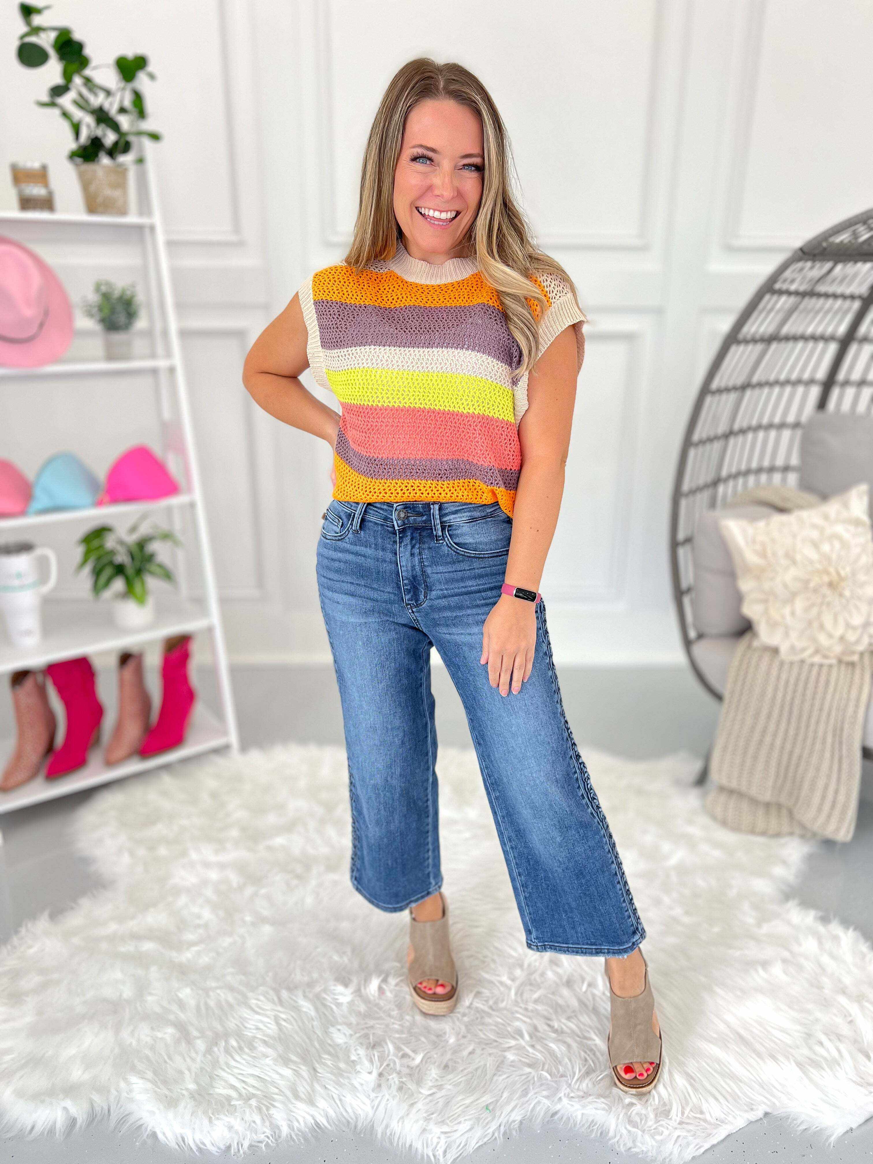 Boho Blues - Christmas Braided Sideseam Cropped Wide Leg Jeans- Final Sale