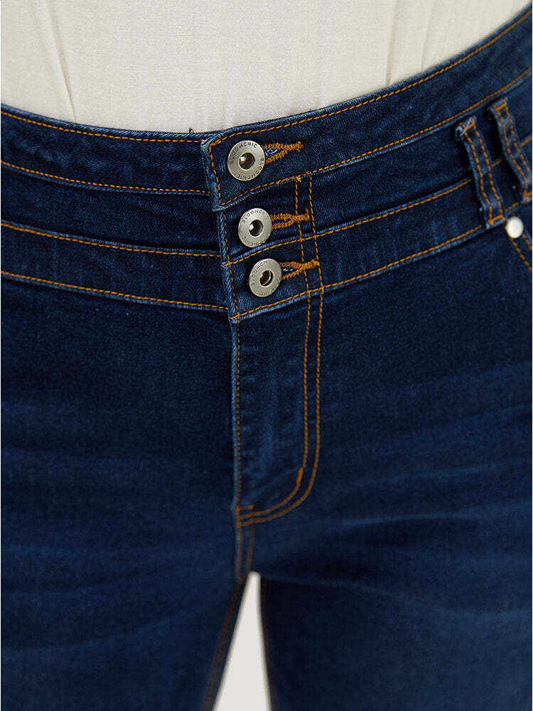 Very Stretchy High Rise Dark Wash Layered Contrast Stitch Jeans