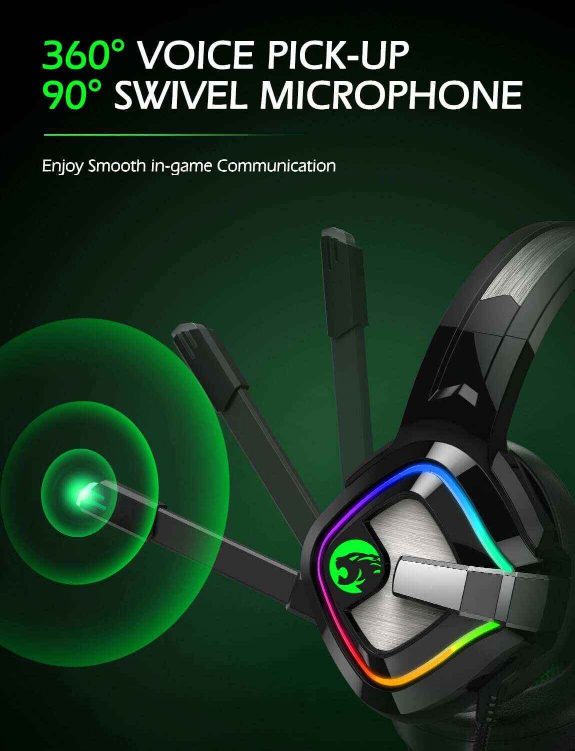 ZIUMIER Z66 Gaming Headset, Wired, Over-Ear, Noise Cancelling Mic, RGB Light, Stereo Surround Sound, Compatible with PS4, PS5, Xbox One, Laptop (Green)