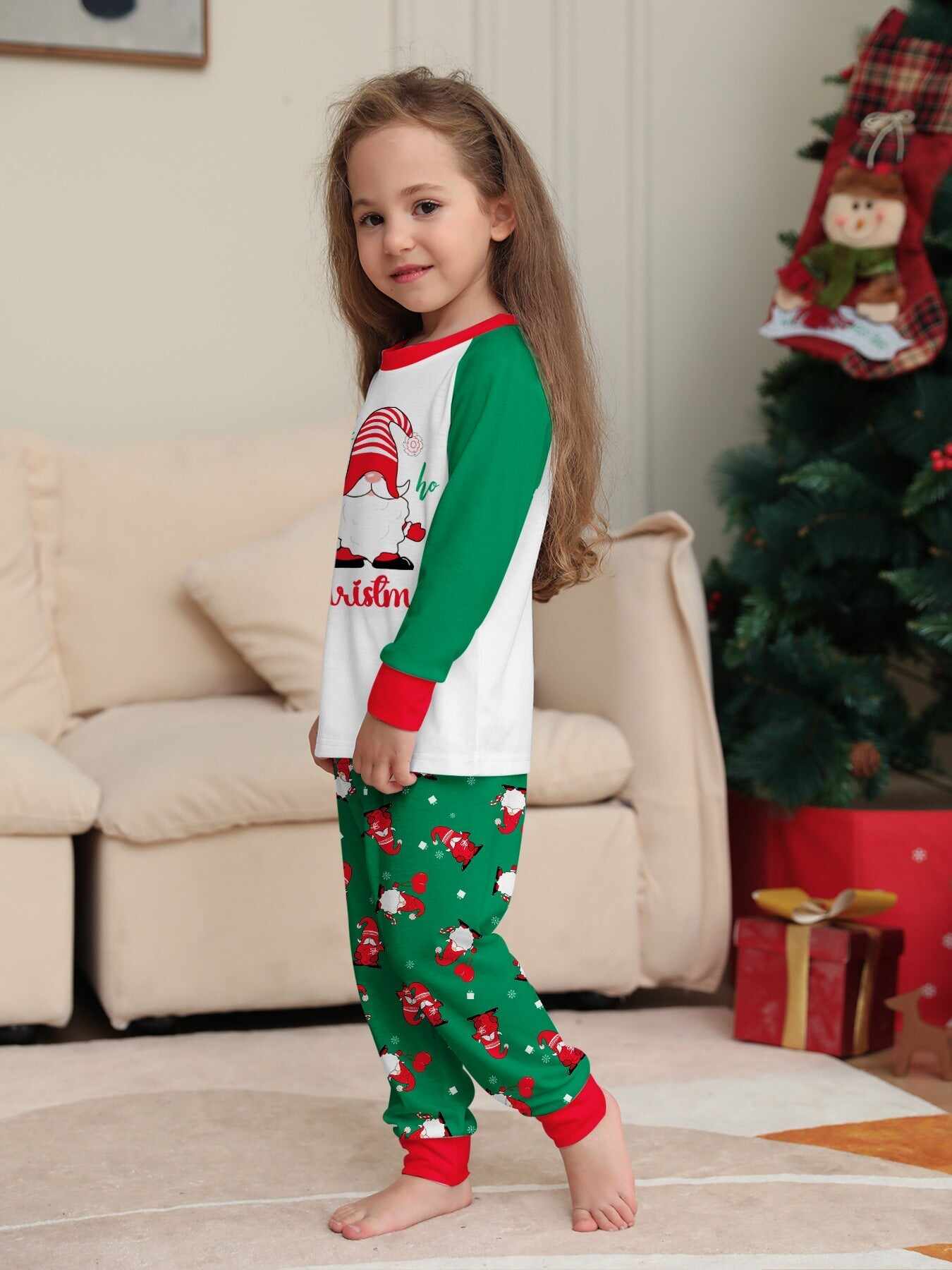 Family Parent-Child Green Printed Santa Pajama Set