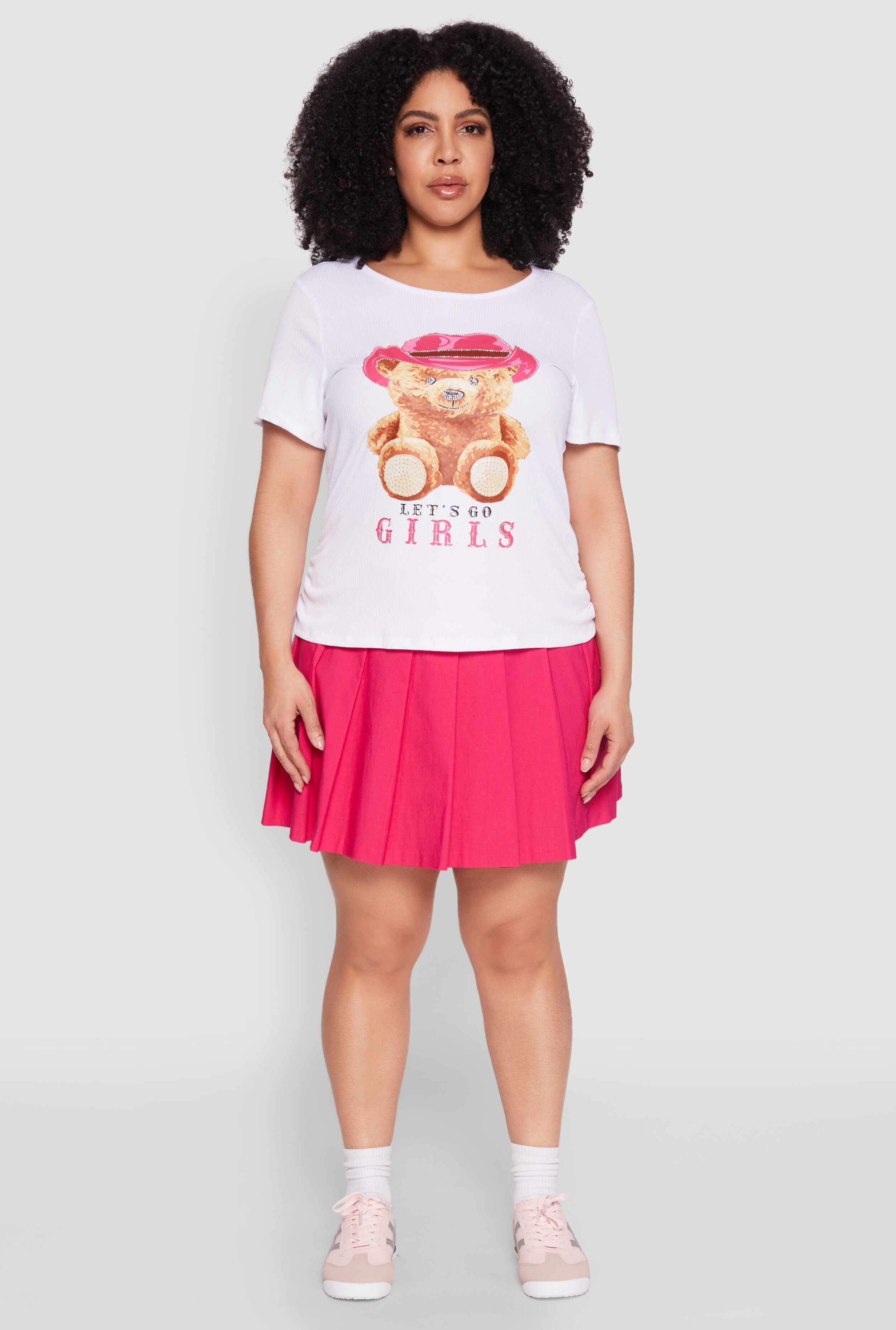 Plus Size Rib Knit Lets Go Girls Graphic Tee