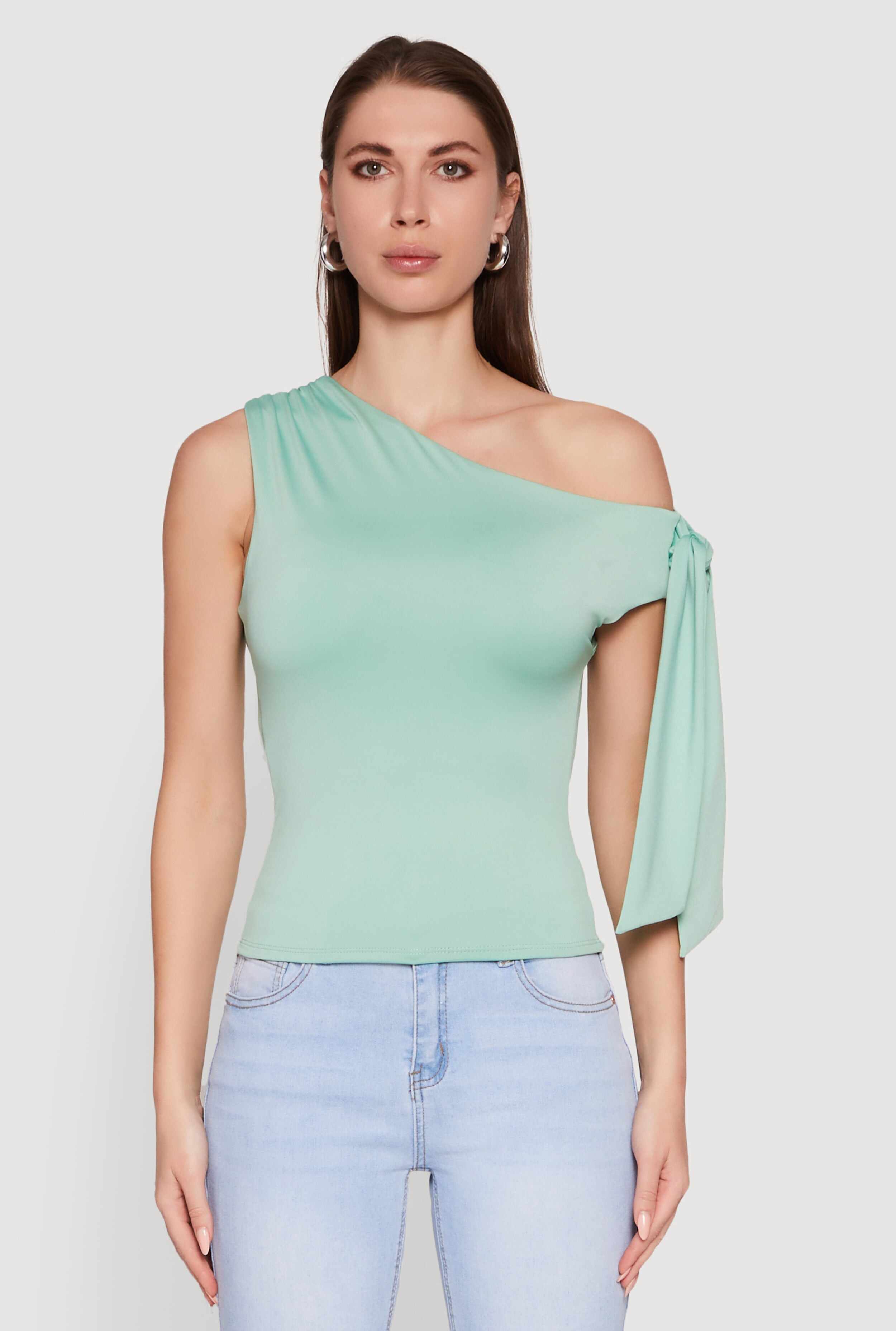 Trendy Tie Sleeve Ruched Asymmetrical Top