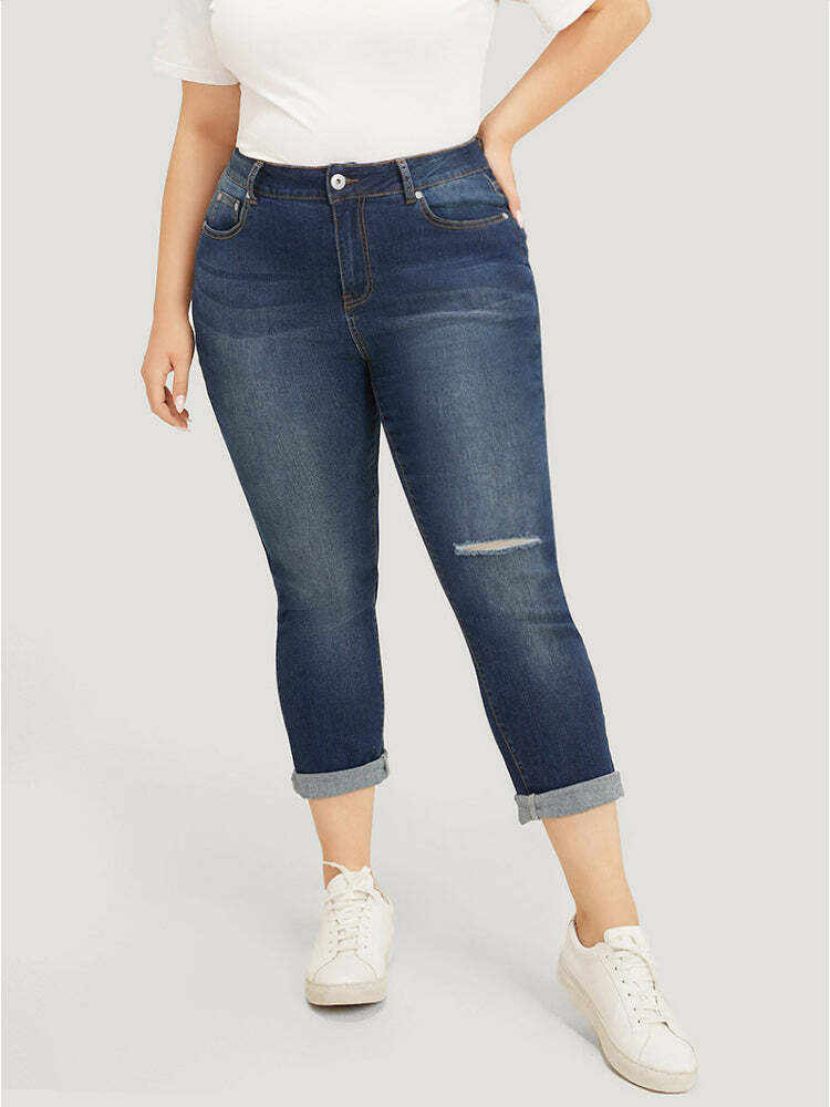 Very Stretchy High Rise Dark Wash Cut Out Jeans