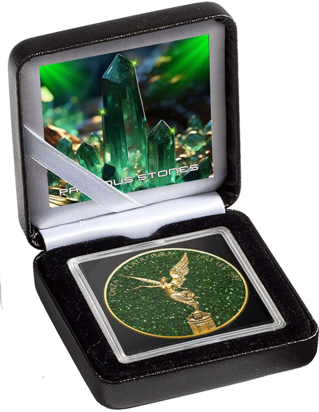 EMERALD Precious Gemstones Libertad 1 Oz Silver Coin Mexico 2023