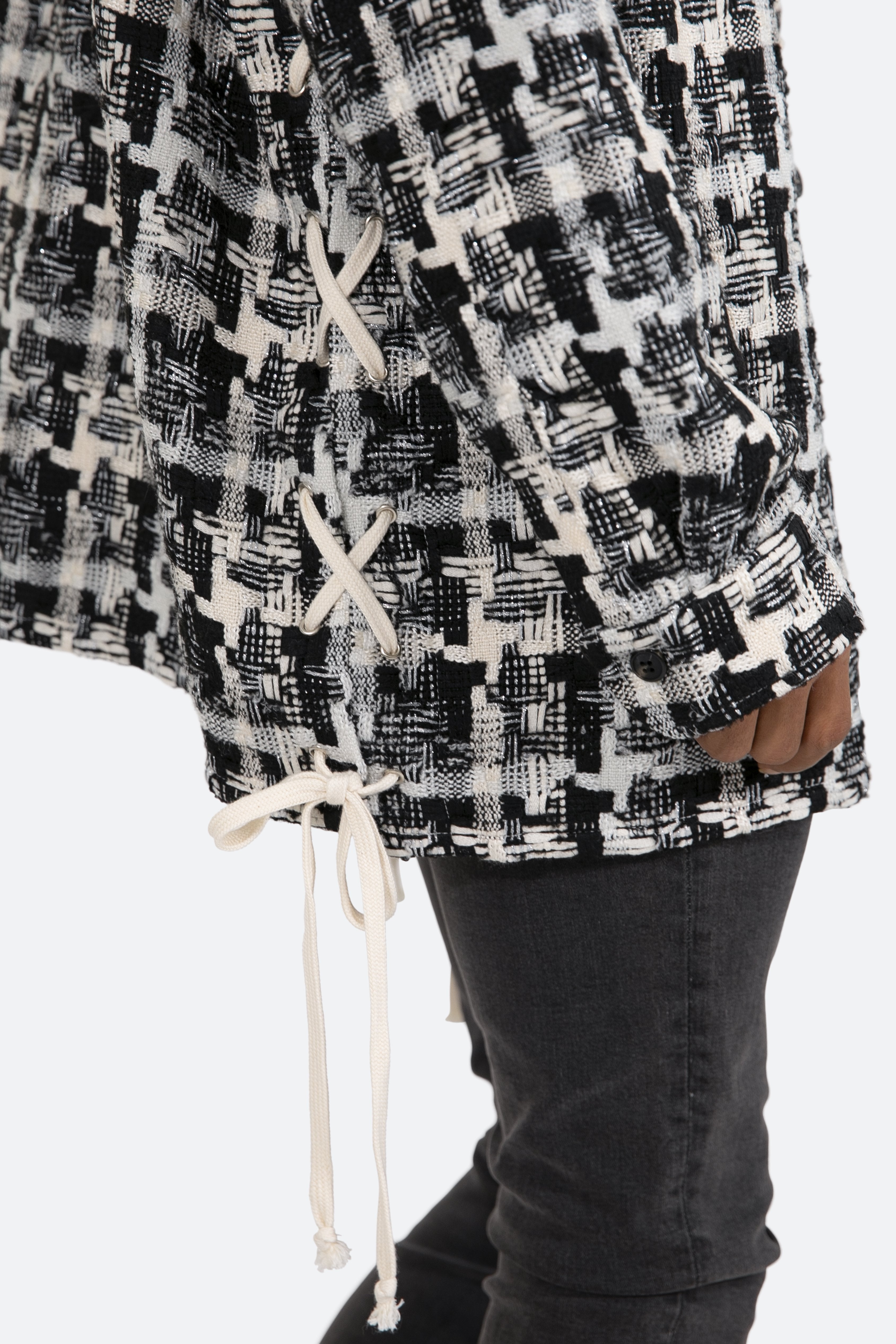 Laced Loose Woven Shirt - Black/White