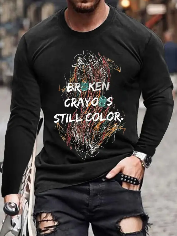 Retro Broken Crayons Still Color Print T-Shirt