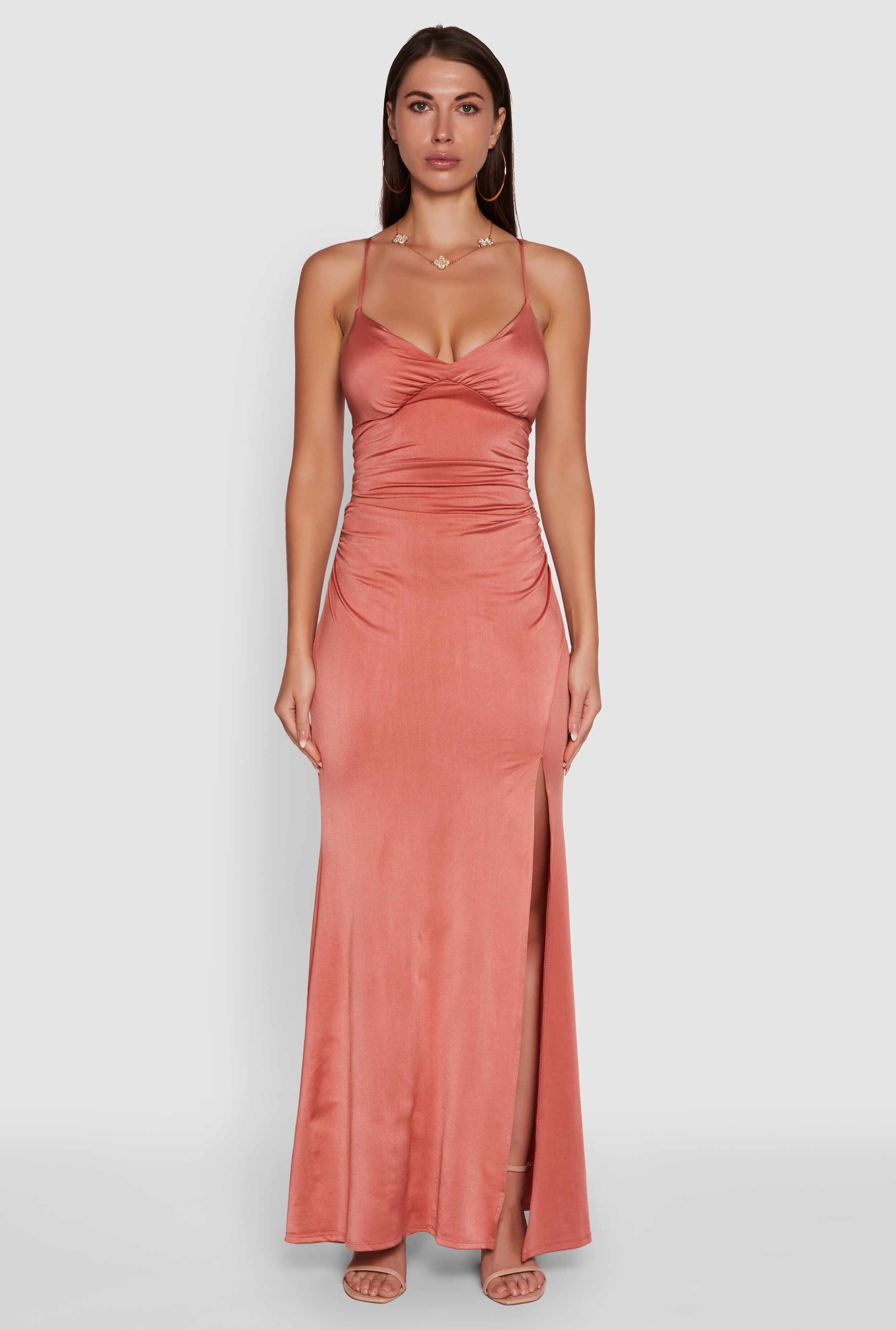 Haute Monde Side Slit Lace Up Back Maxi Dress