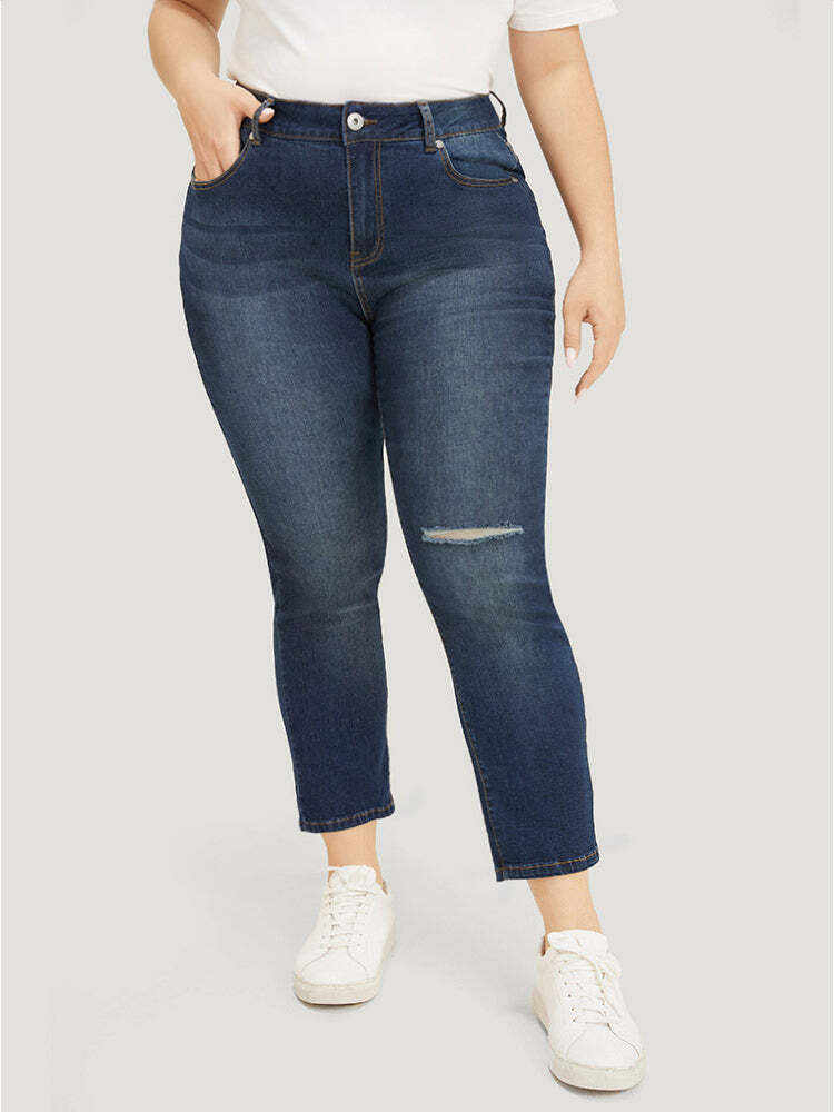Very Stretchy High Rise Dark Wash Cut Out Jeans